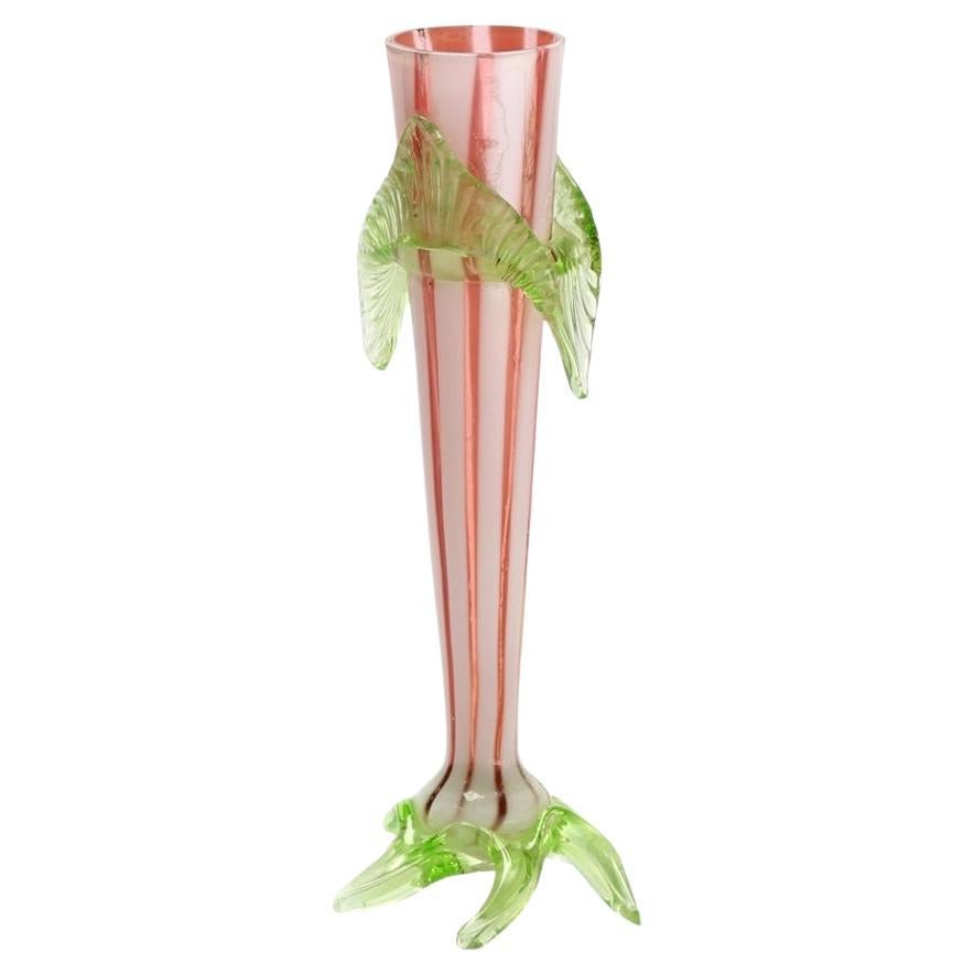 1950s Peppermint Stripe Murano Vase with Decorative Foot and Hanger Details For Sale
