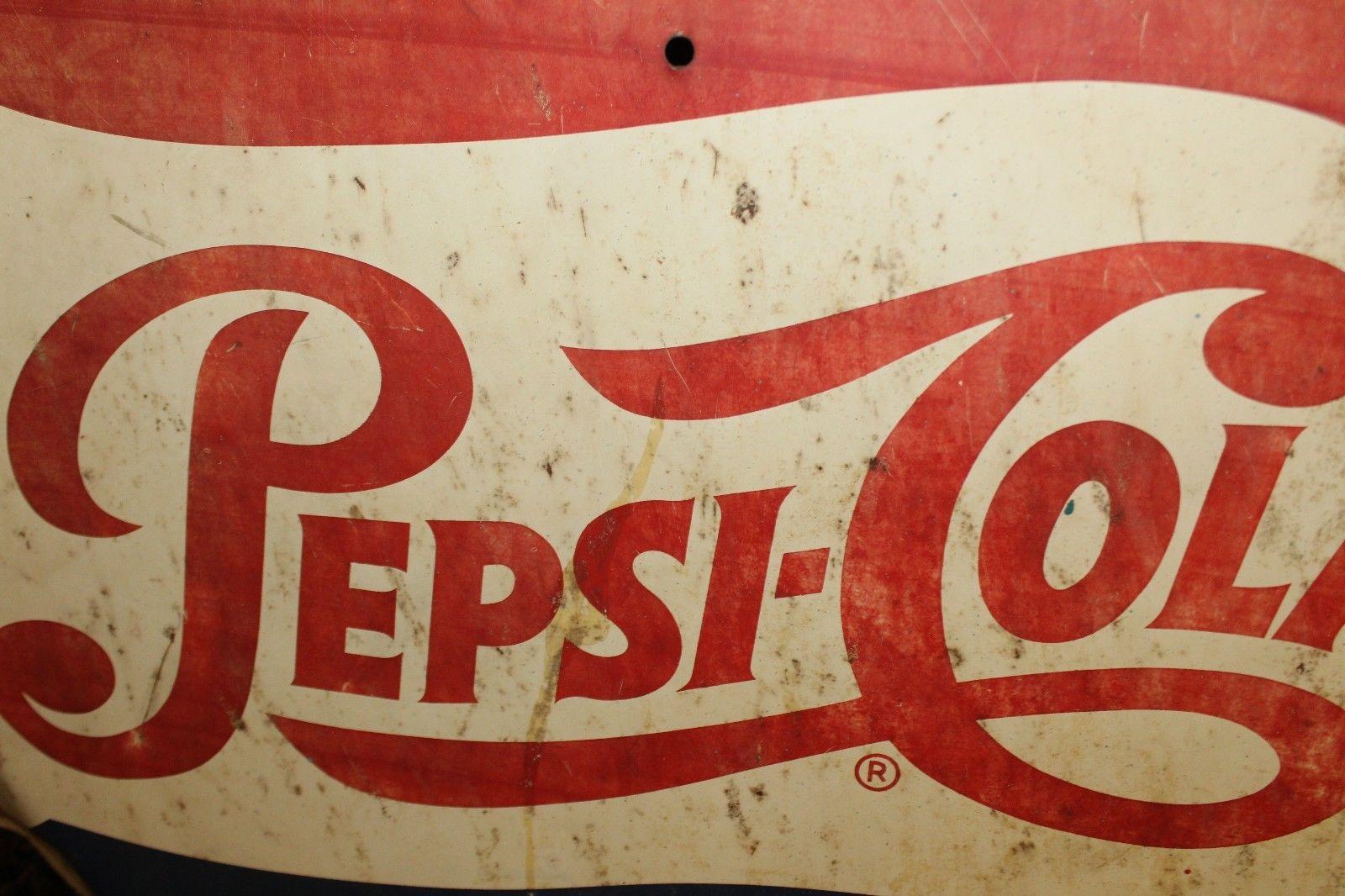 Mid-20th Century 1950s Pepsi-Cola Soda Button Bottle Cap Advertising Metal Sign