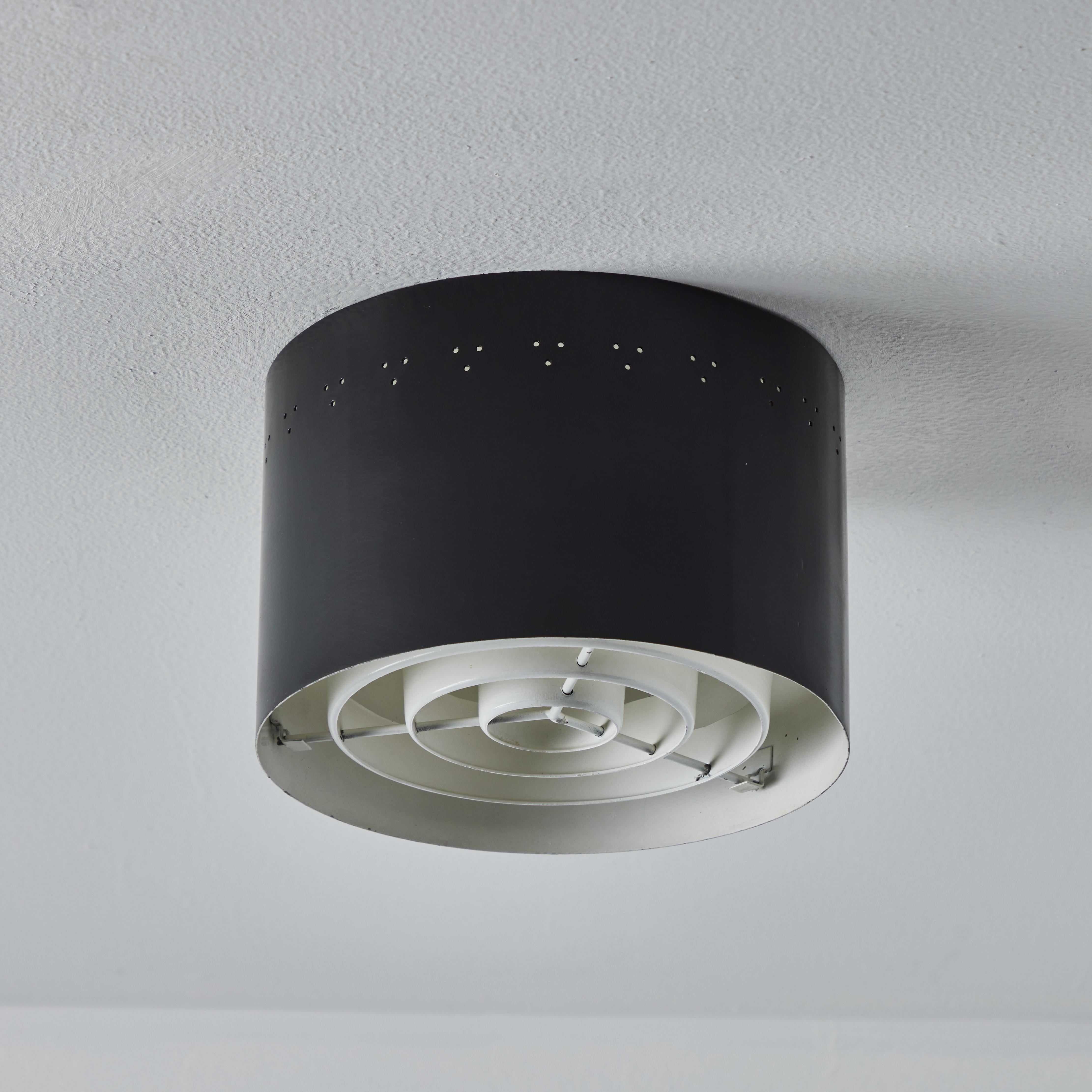 1950s Perforated Black Metal Flush Mount Attributed to Jacques Biny For Sale 3