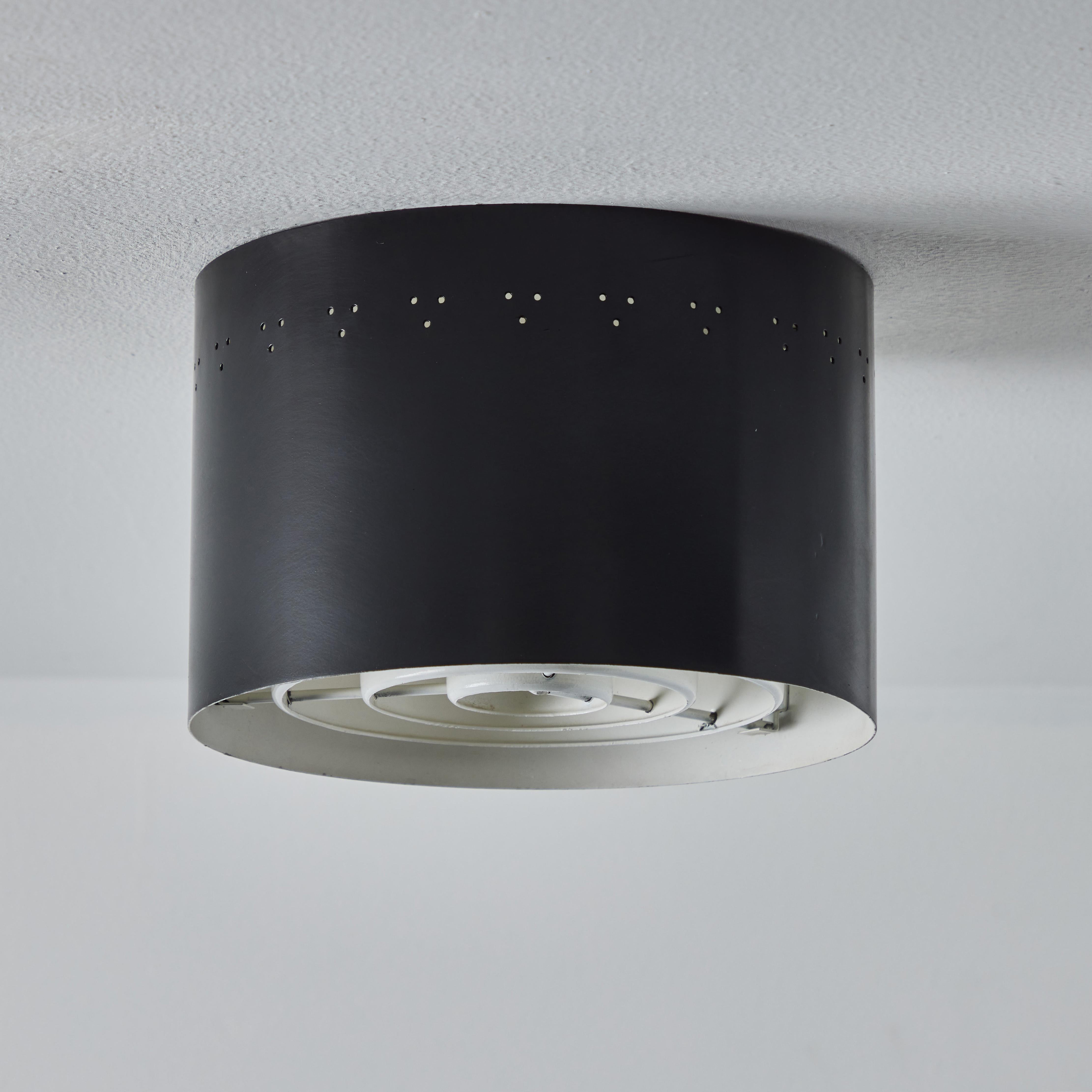 1950s Perforated Black Metal Flush Mount Attributed to Jacques Biny For Sale 4