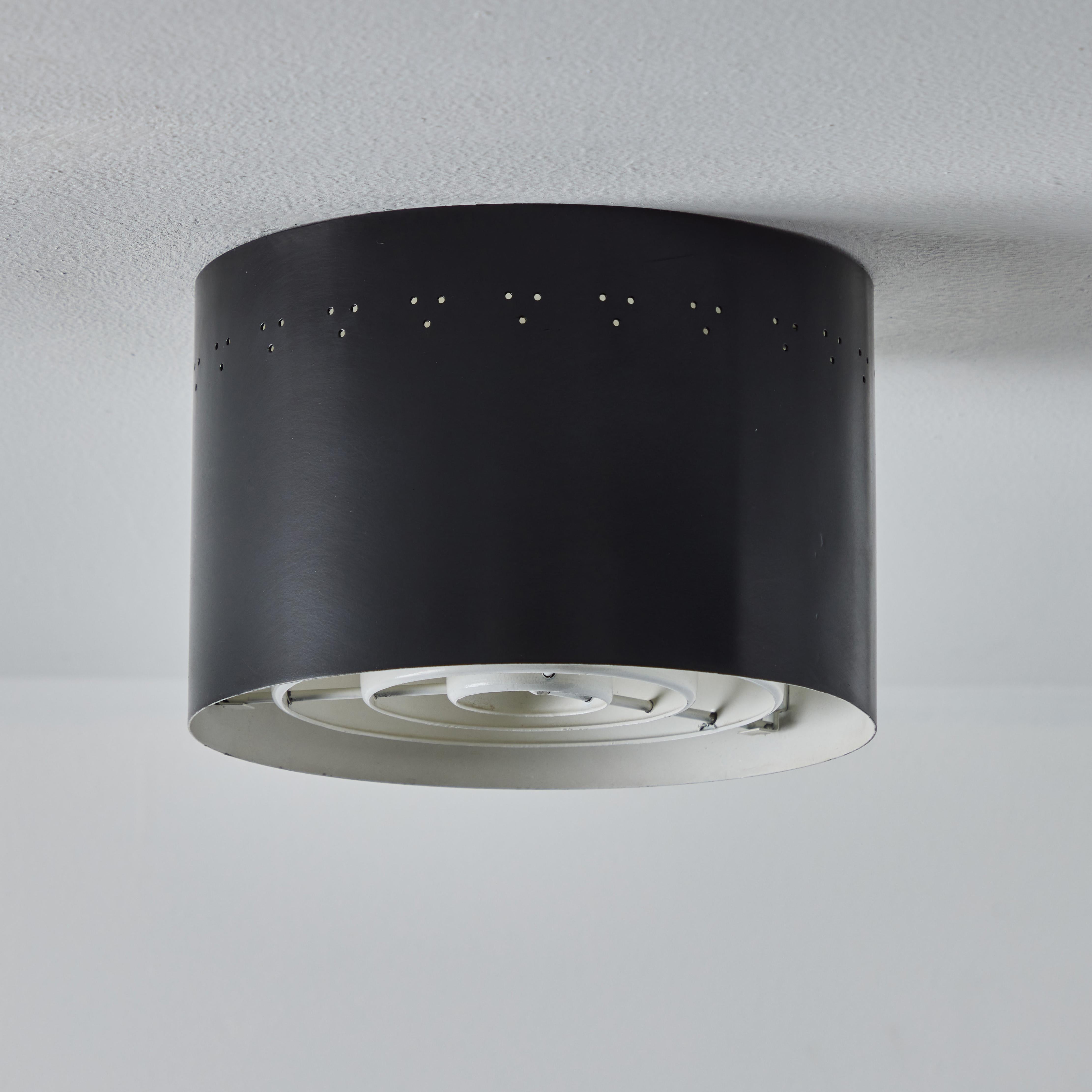 1950s Perforated Black Metal Flush Mount Attributed to Jacques Biny 4