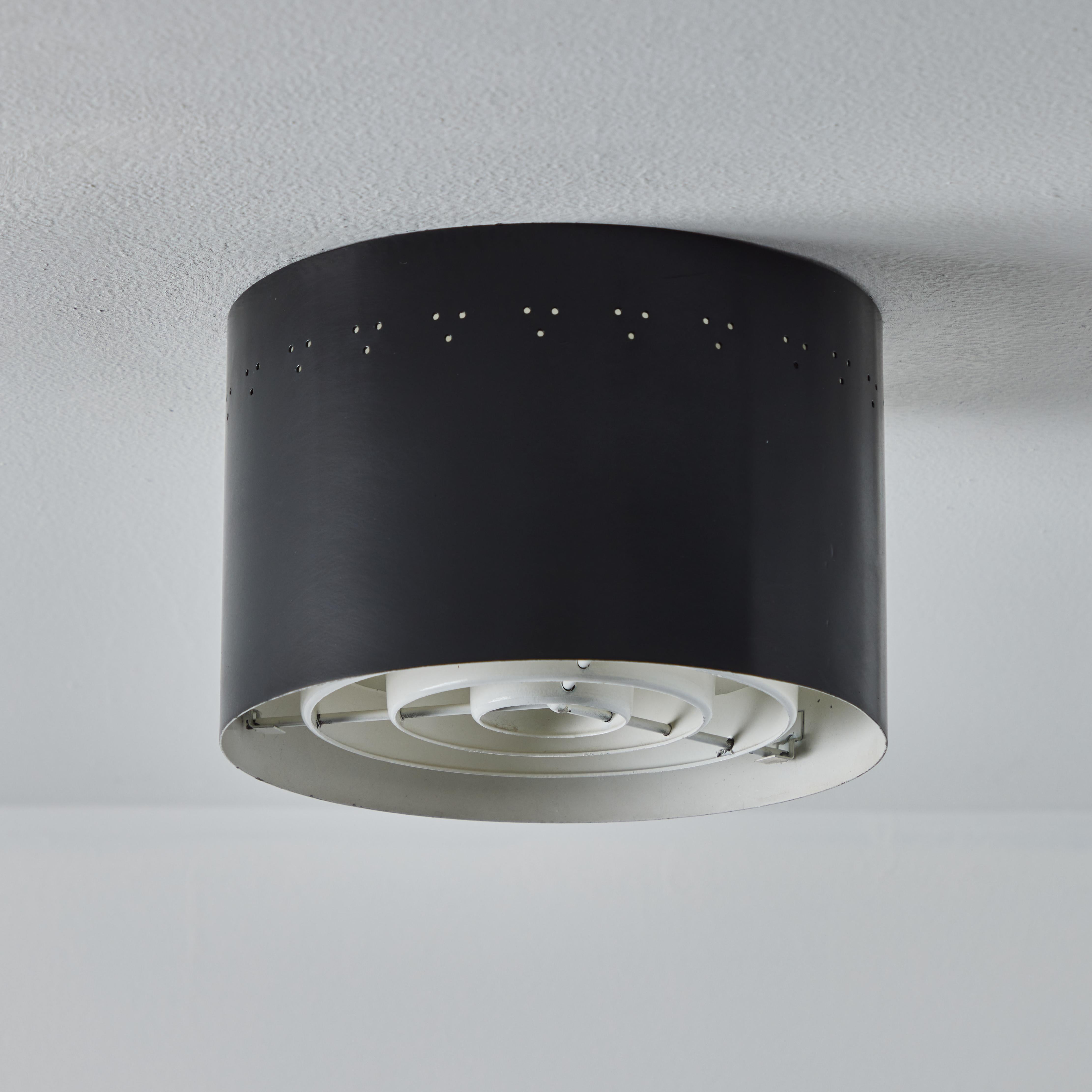 1950s Perforated Black Metal Flush Mount Attributed to Jacques Biny For Sale 5