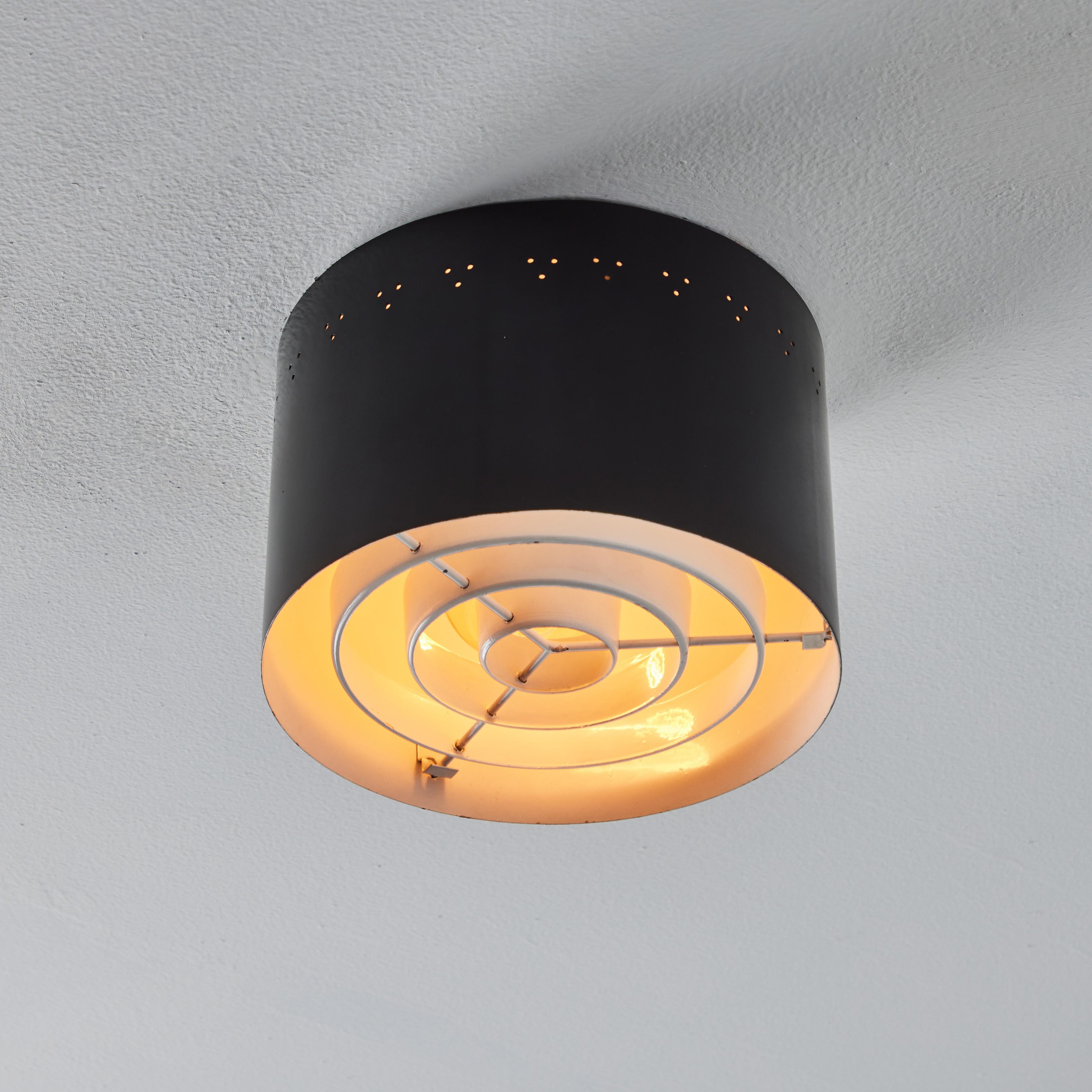1950s Perforated Black Metal Flush Mount Attributed to Jacques Biny For Sale 6
