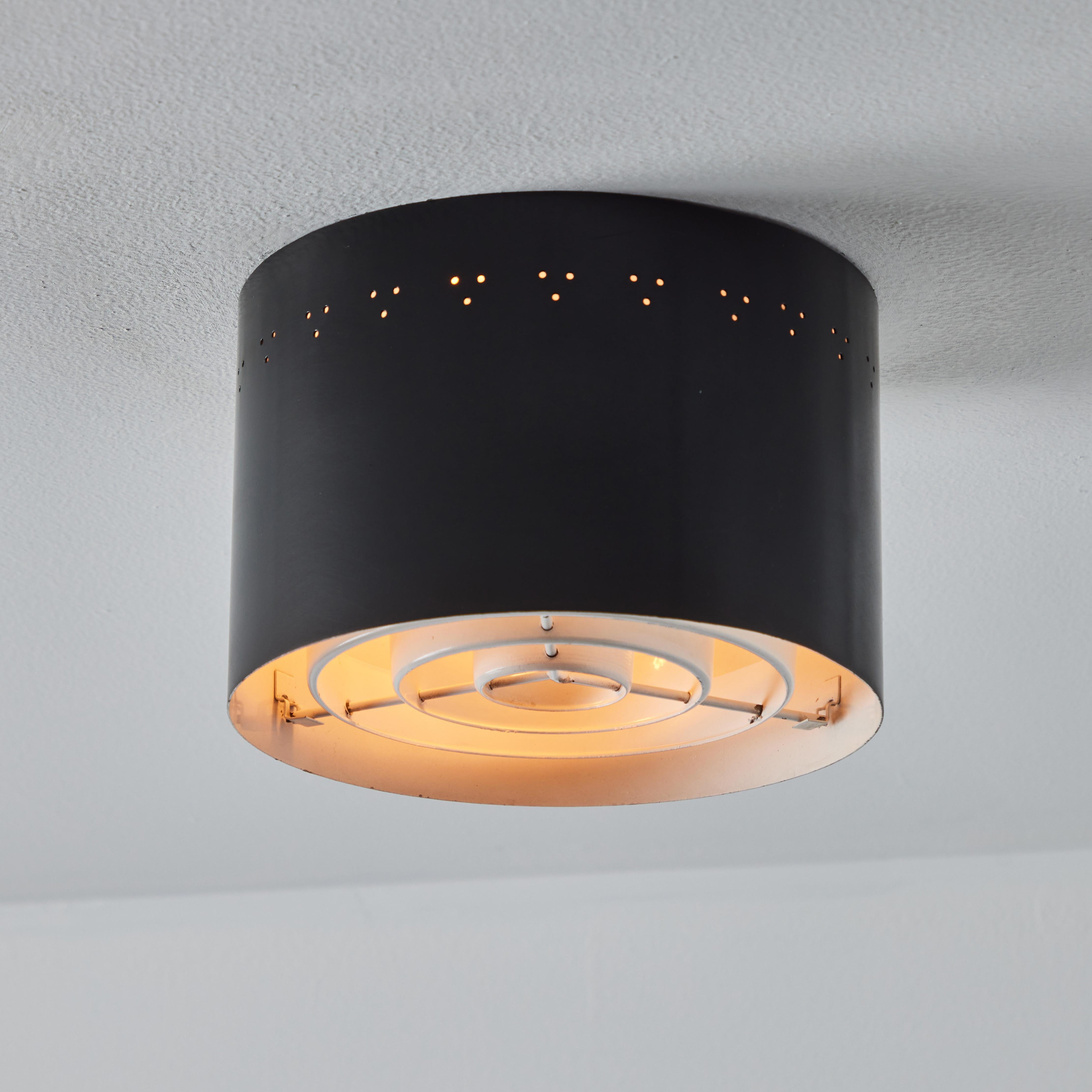 French 1950s Perforated Black Metal Flush Mount Attributed to Jacques Biny For Sale
