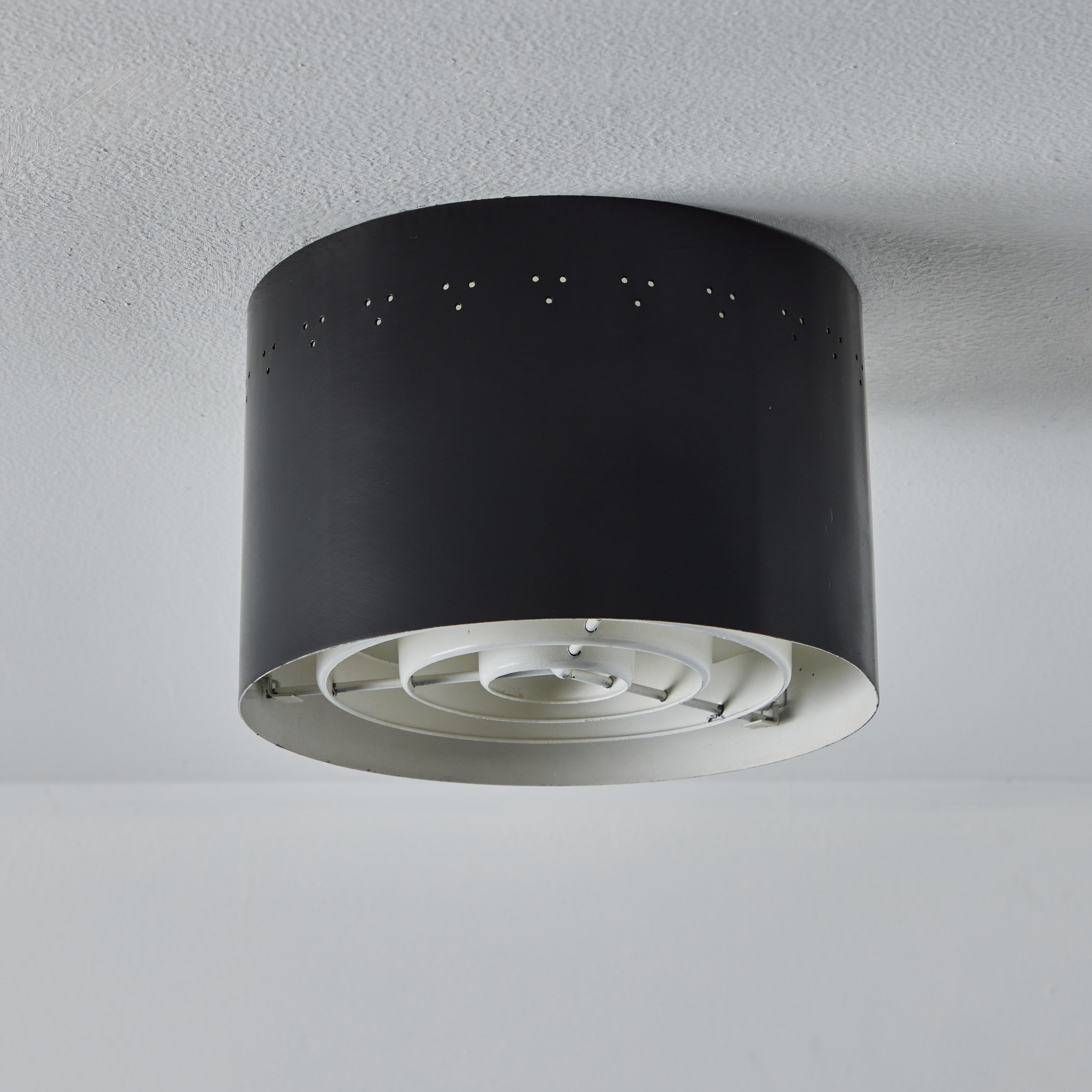 1950s Perforated Black Metal Flush Mount Attributed to Jacques Biny In Good Condition For Sale In Glendale, CA