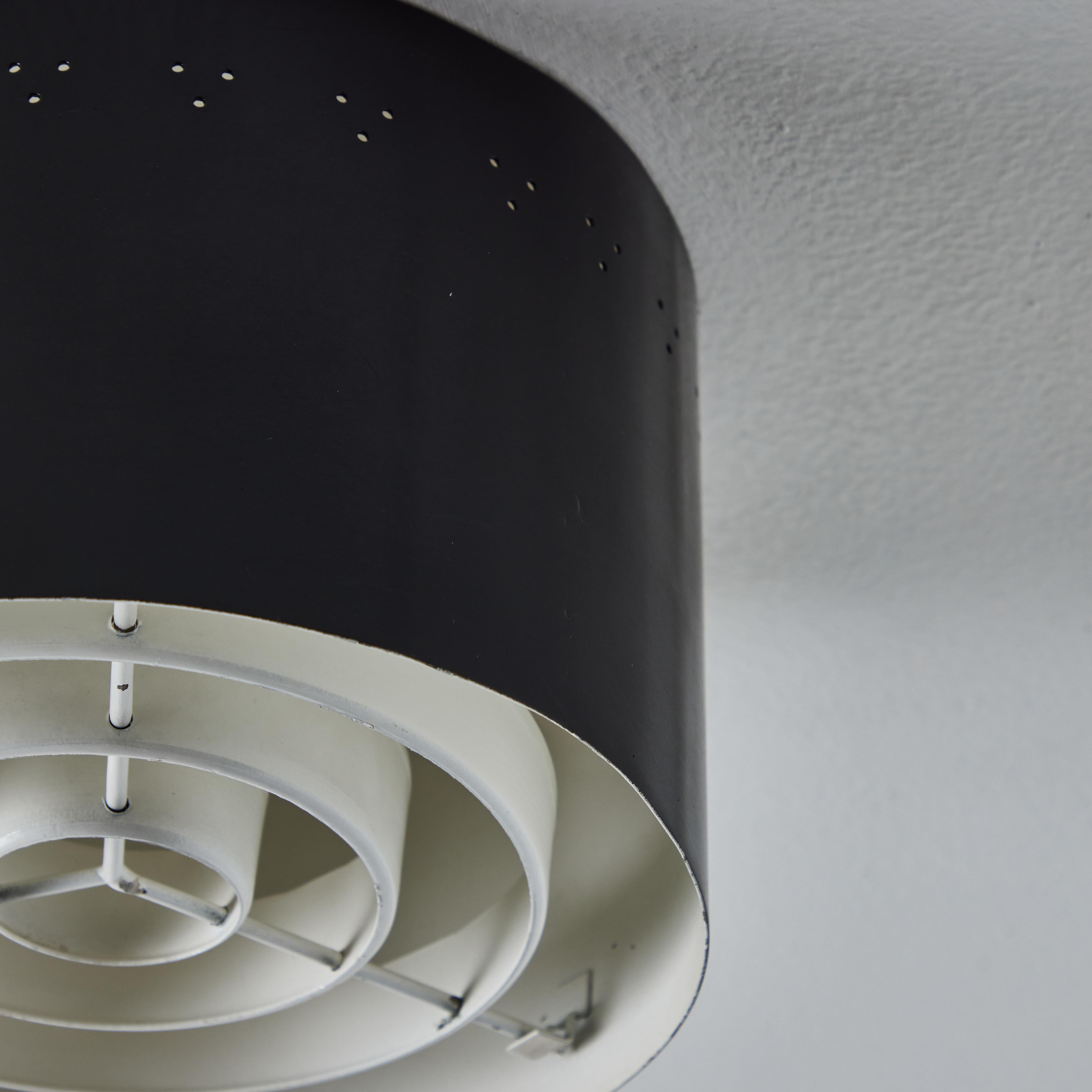 1950s Perforated Black Metal Flush Mount Attributed to Jacques Biny For Sale 1
