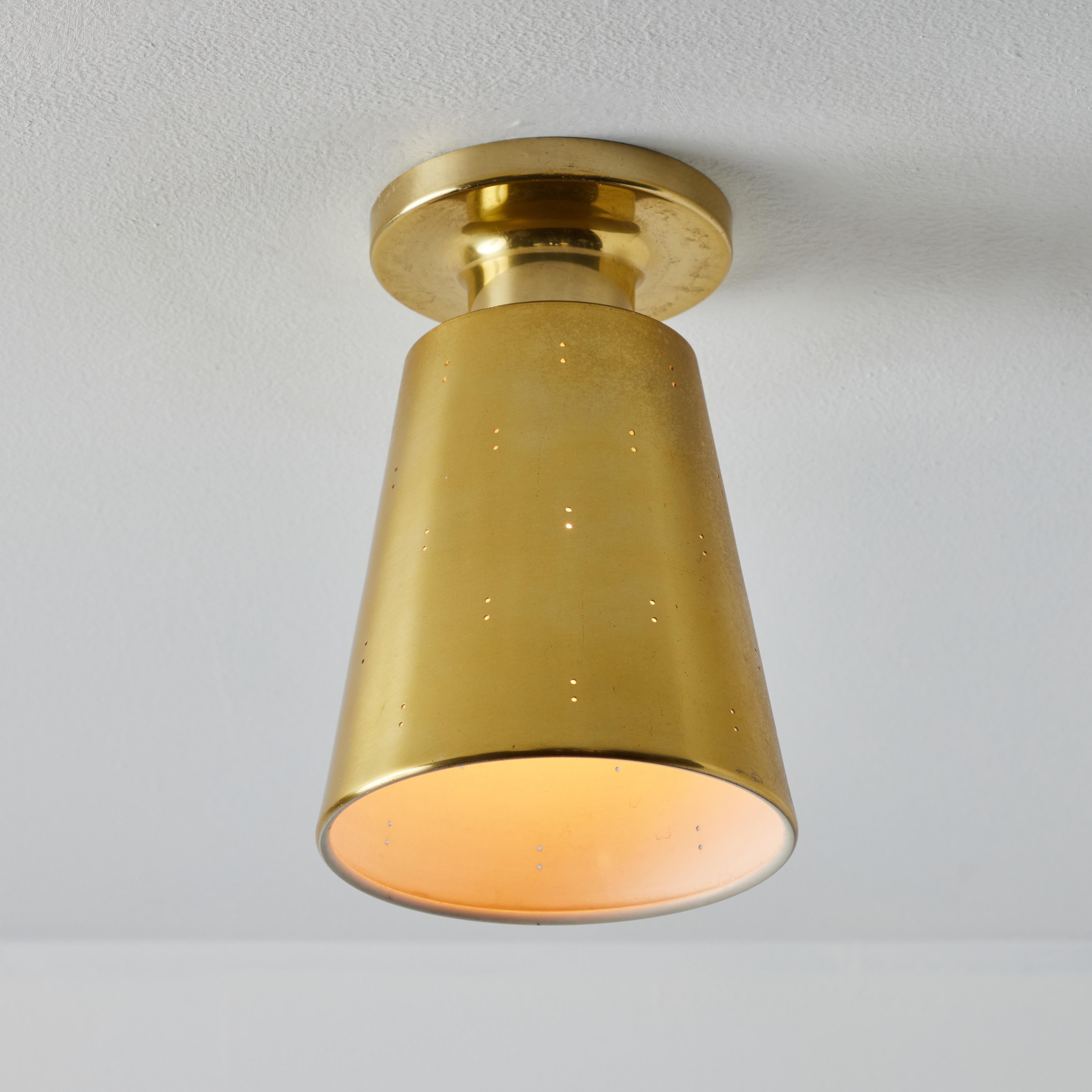 1950s Perforated Brass Ceiling Lamp Attributed to Paavo Tynell 4