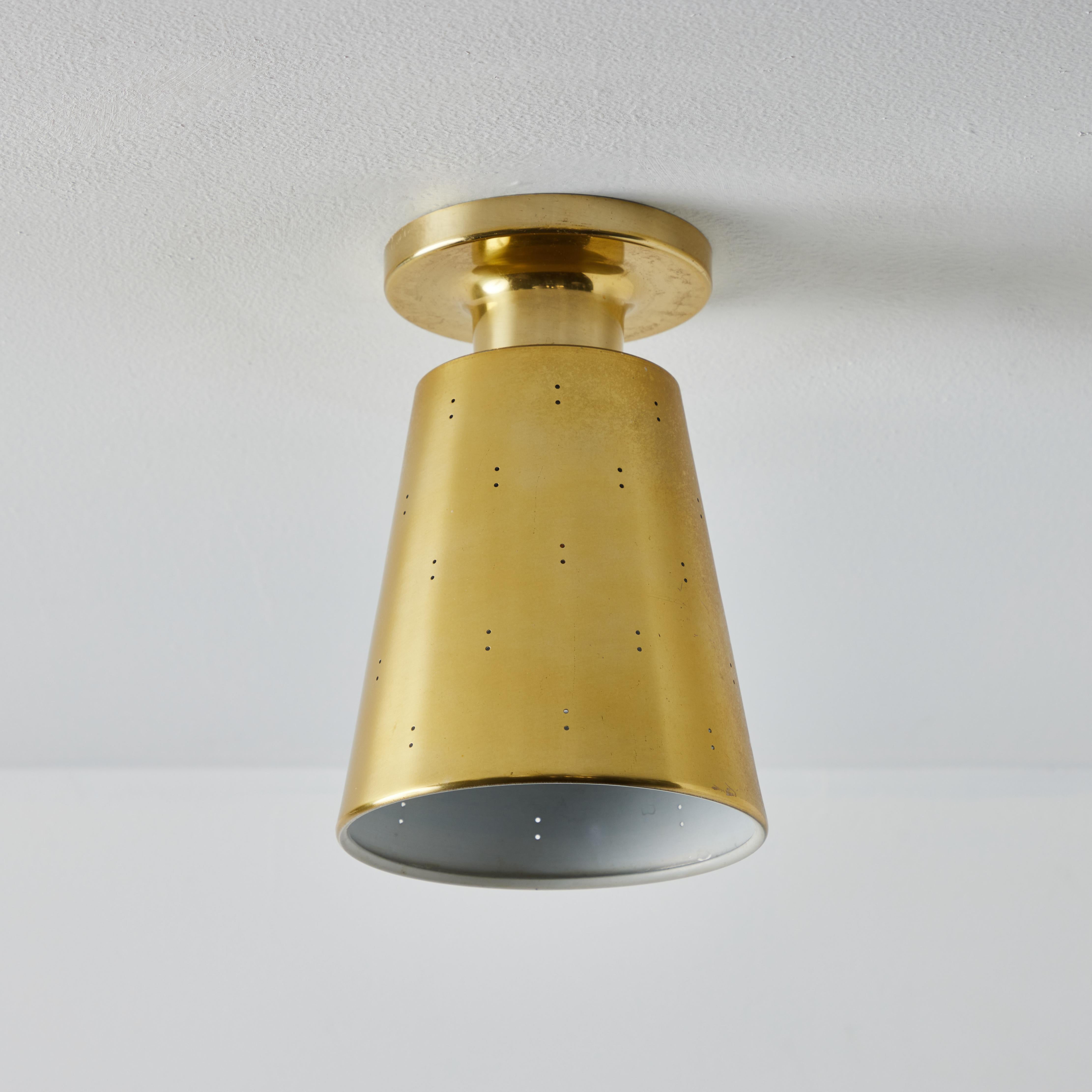 1950s Perforated Brass Ceiling Lamp Attributed to Paavo Tynell In Good Condition In Glendale, CA