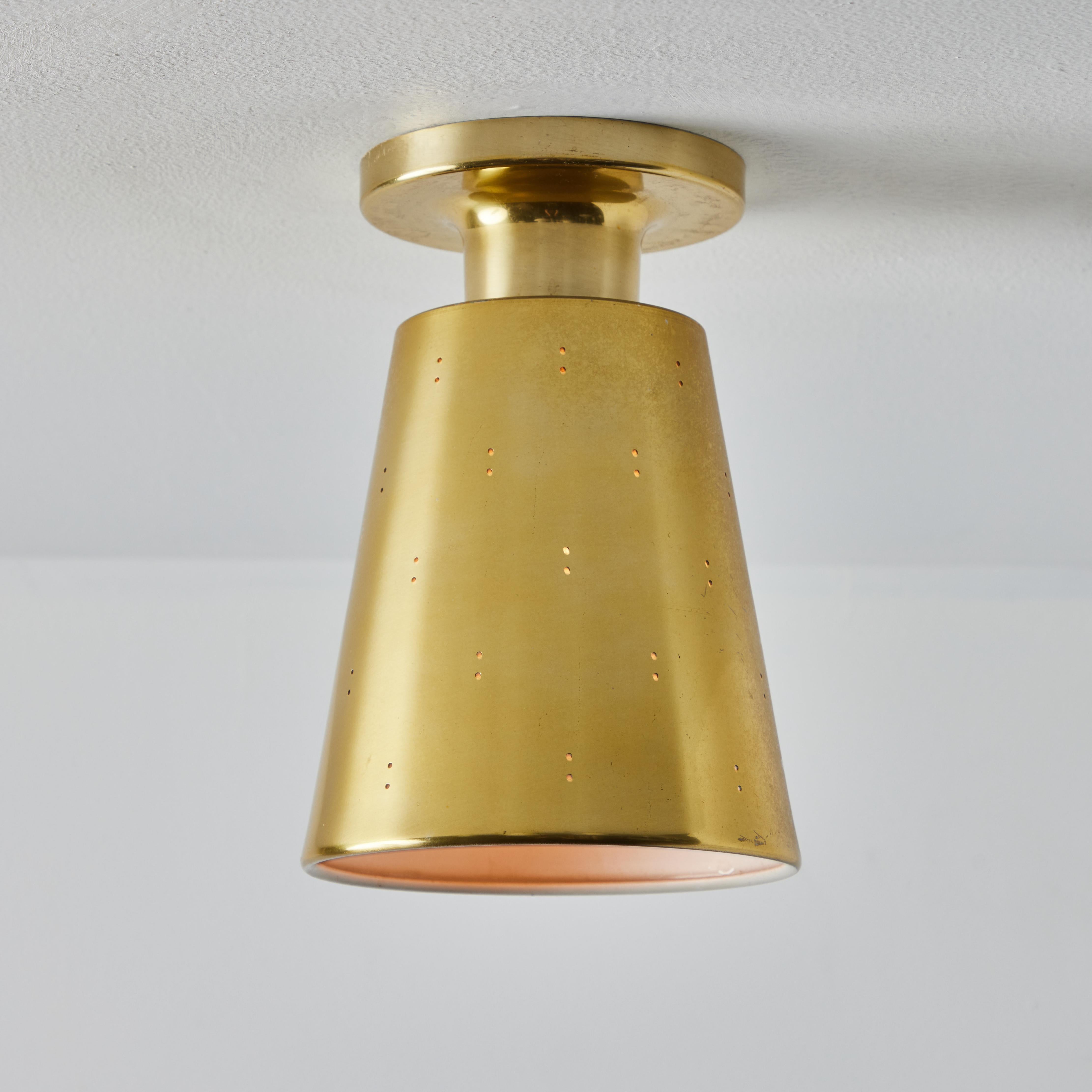 Mid-20th Century 1950s Perforated Brass Ceiling Lamp Attributed to Paavo Tynell For Sale
