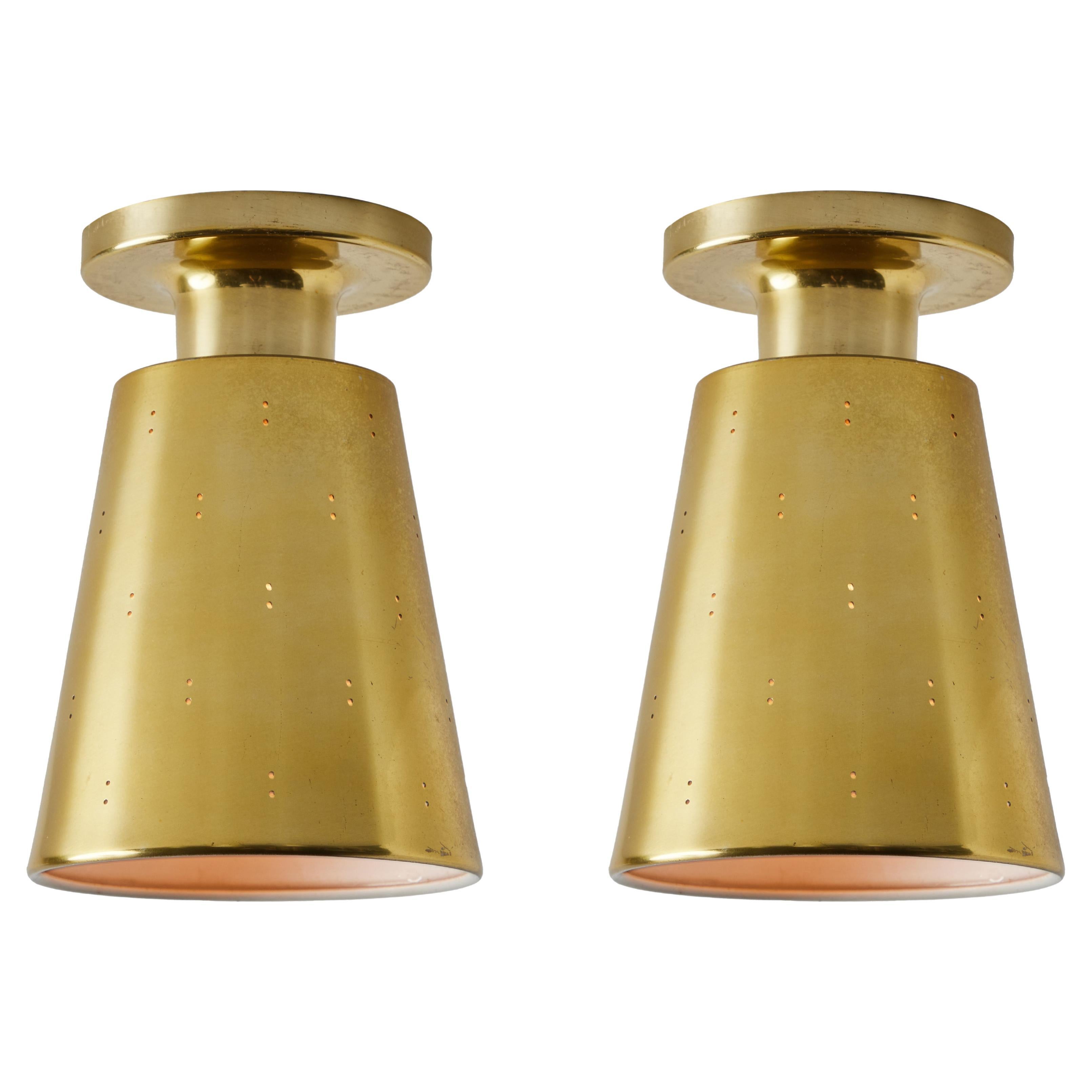 1950s Perforated Brass Ceiling Lamp Attributed to Paavo Tynell For Sale