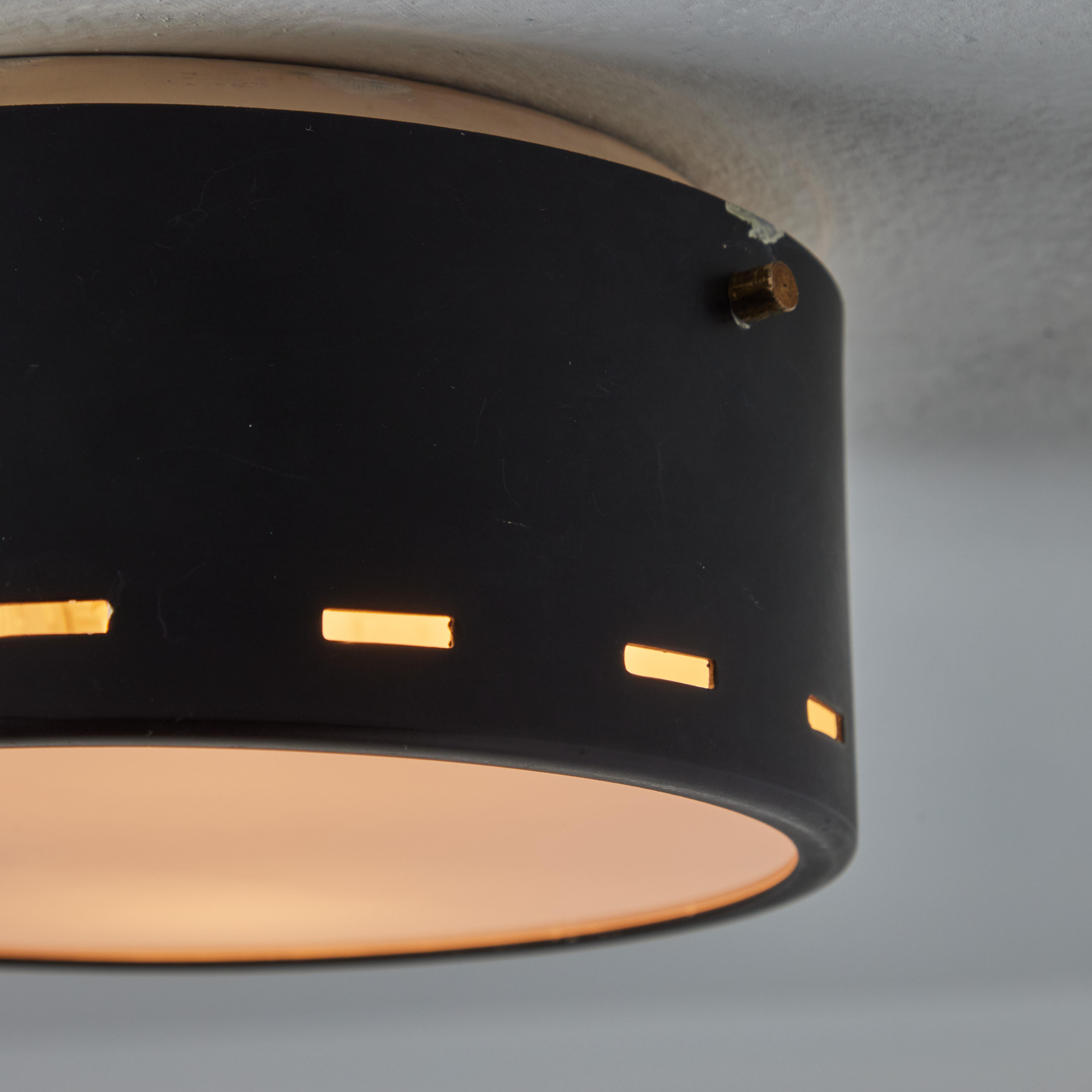 Painted 1950s Perforated Metal and Glass Ceiling Lamp by Bruno Gatta for Stilnovo For Sale