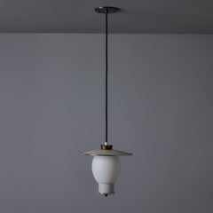 1950s Perforated Metal and Opaline Glass Pendant Attributed to Mathieu Matégot