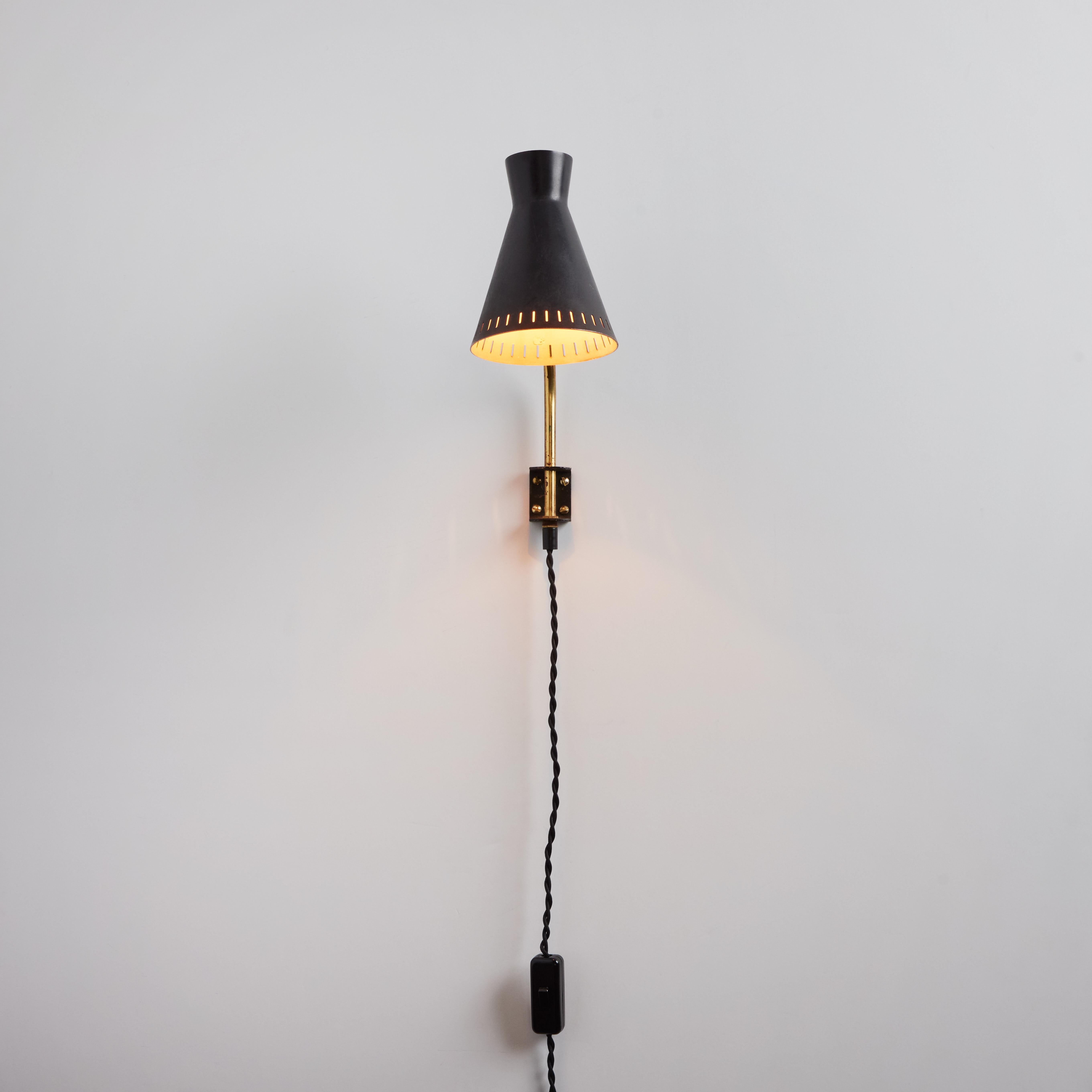 1950s Perforated Metal Diabolo Plug-In Wall Lamp Attributed to Mauri Almari For Sale 4