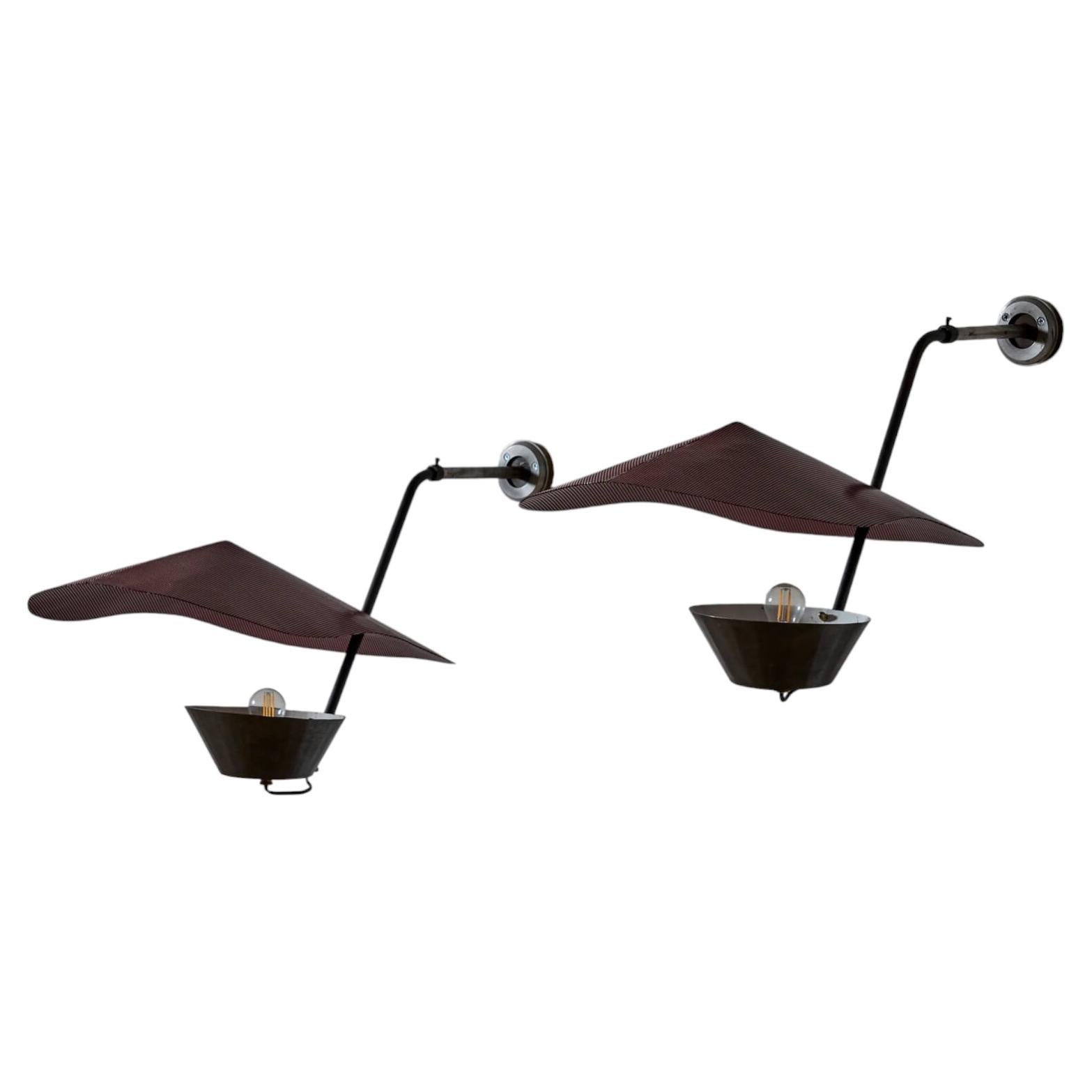 1950s Perforated Metal Wall Lamps, Manner of Pierre Gauriche For Sale
