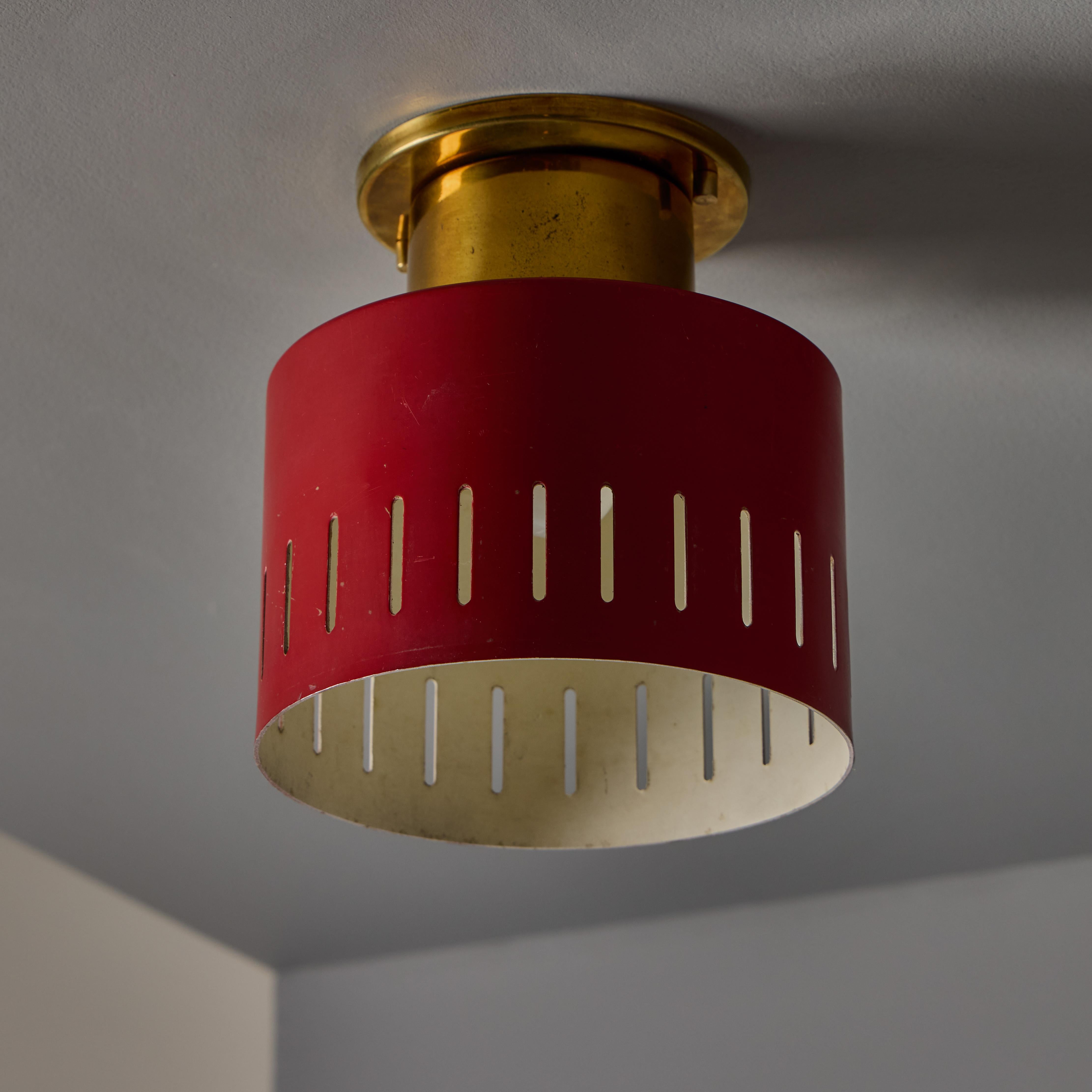 1950s Perforated Red and Brass Ceiling Lamp for Stilnovo 3
