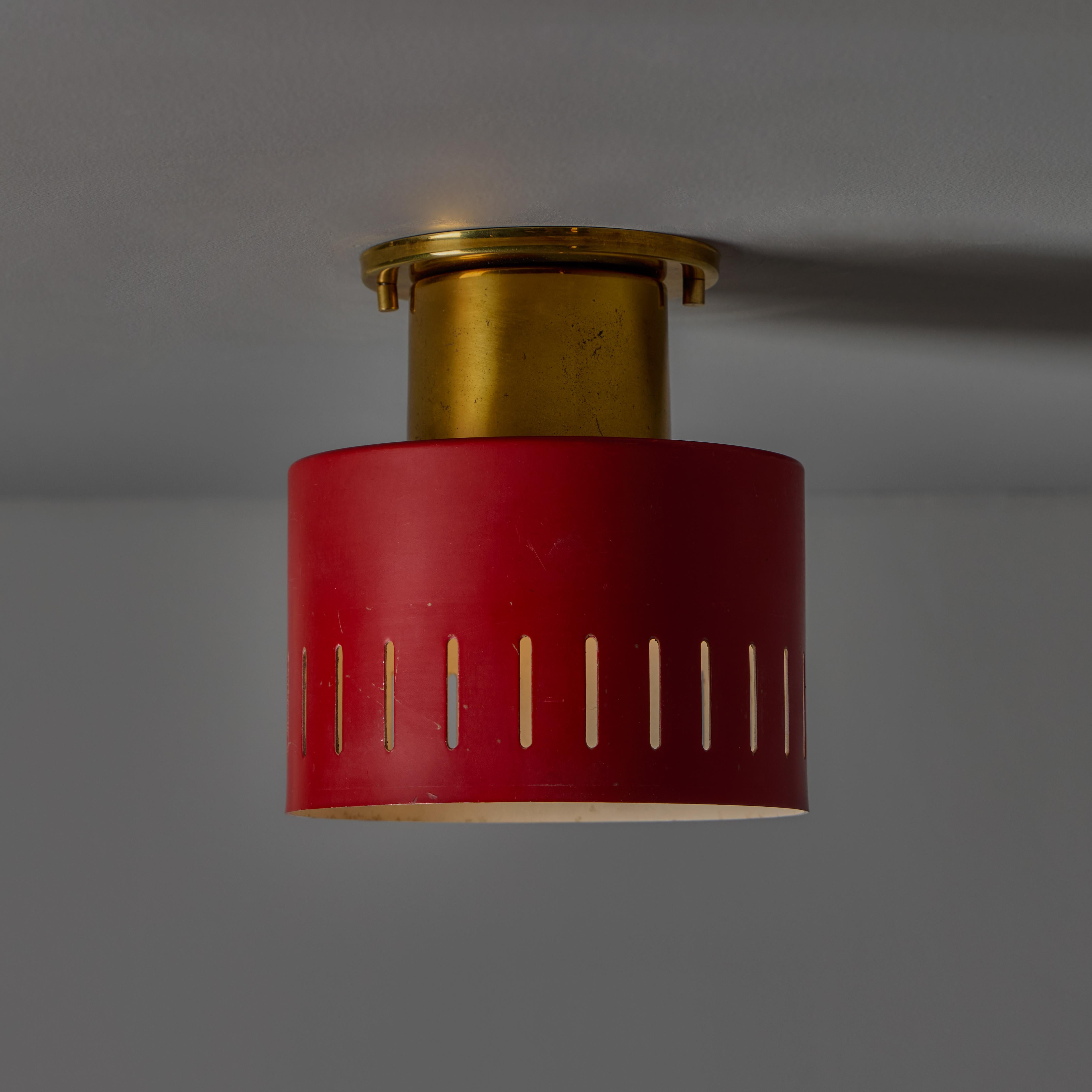 1950s Perforated Red and Brass Ceiling Lamp for Stilnovo 5