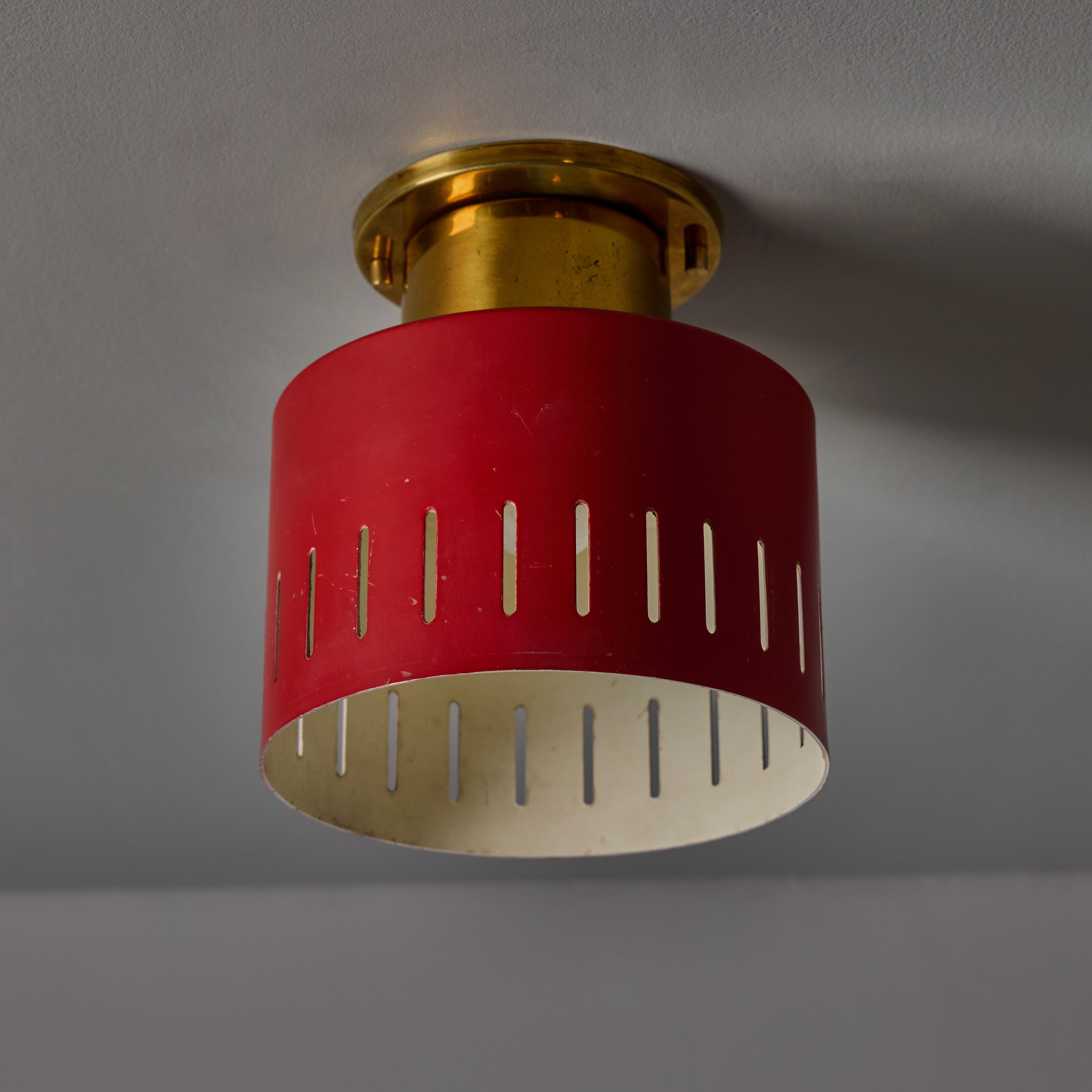 Mid-Century Modern 1950s Perforated Red and Brass Ceiling Lamp for Stilnovo