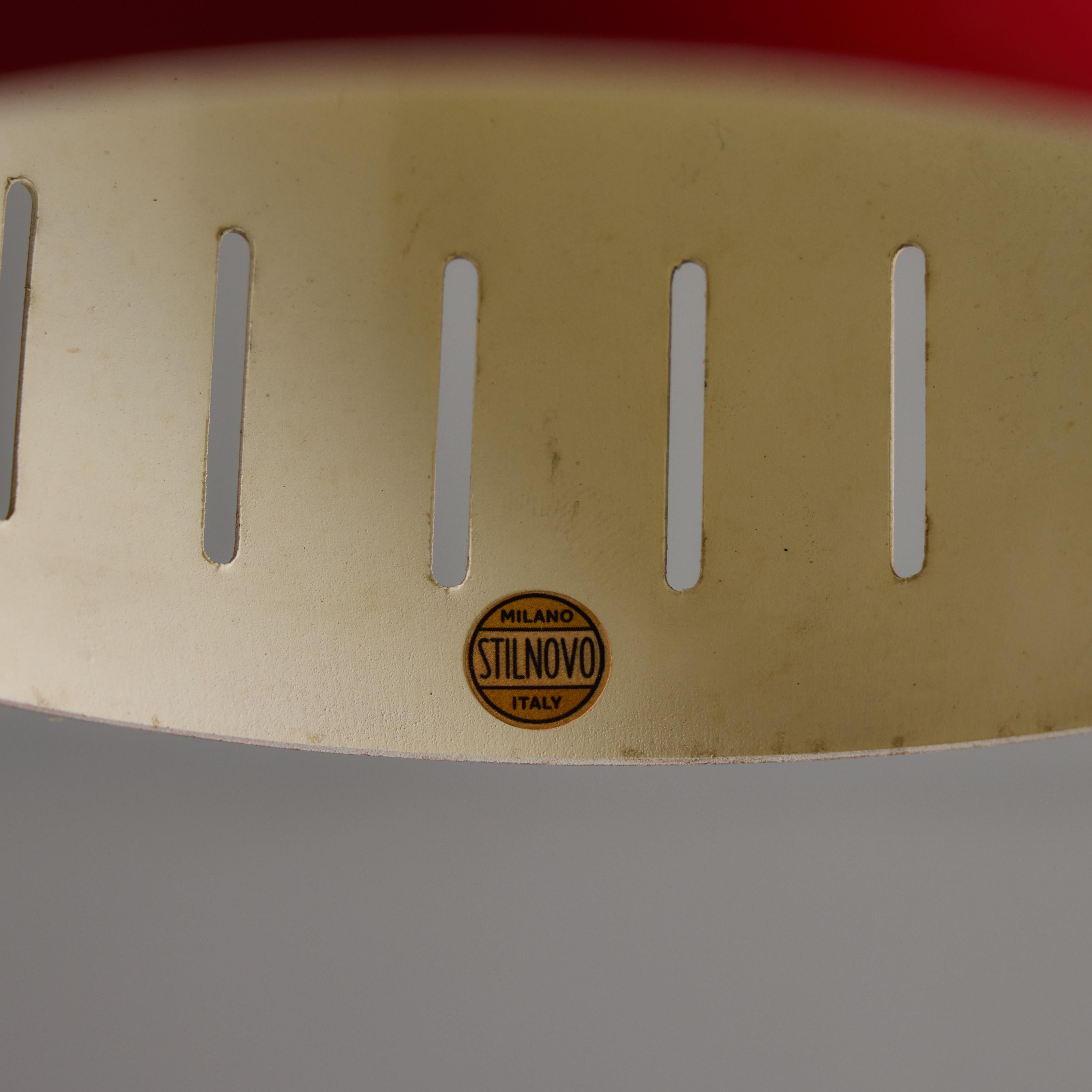 Italian 1950s Perforated Red and Brass Ceiling Lamp for Stilnovo