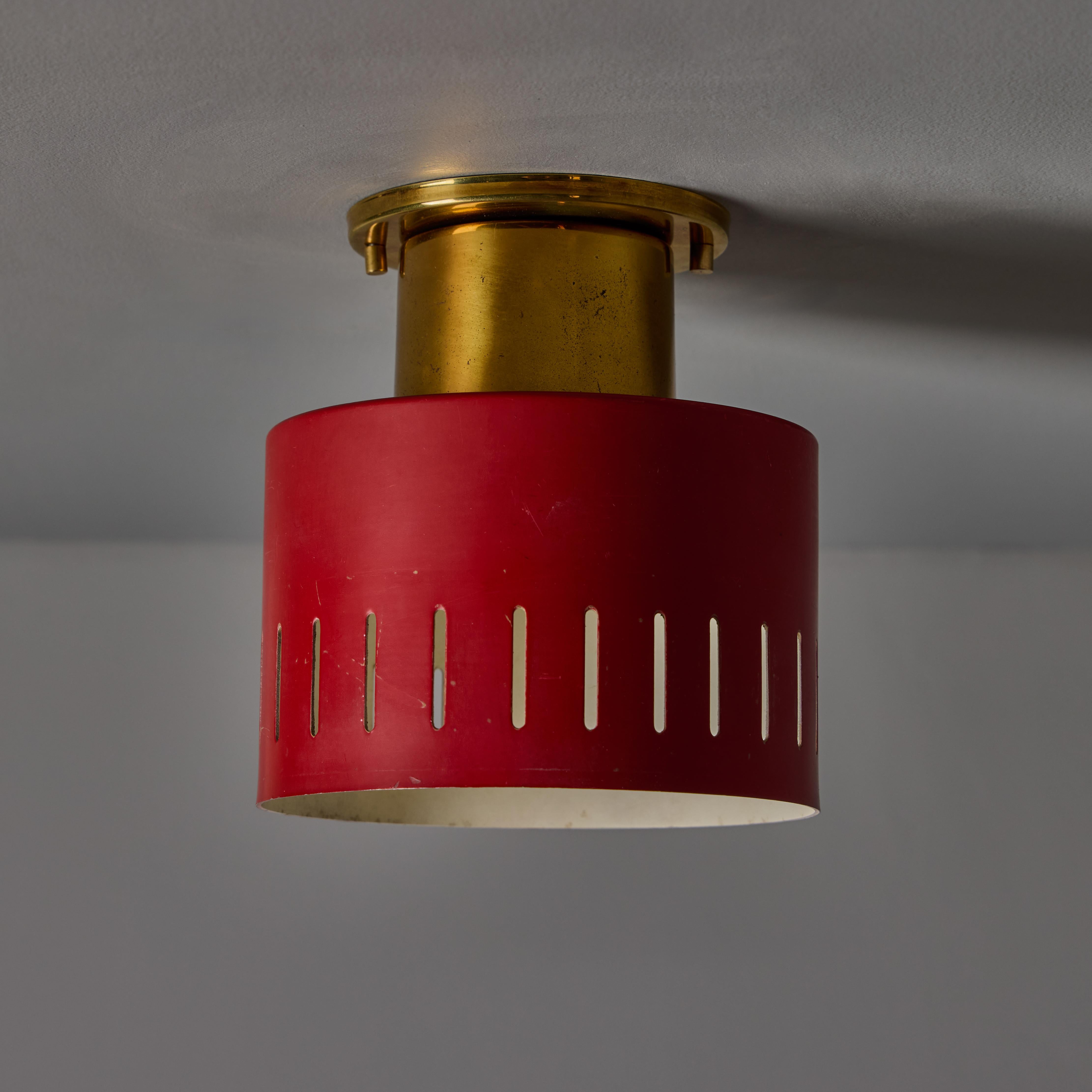 Mid-20th Century 1950s Perforated Red and Brass Ceiling Lamp for Stilnovo