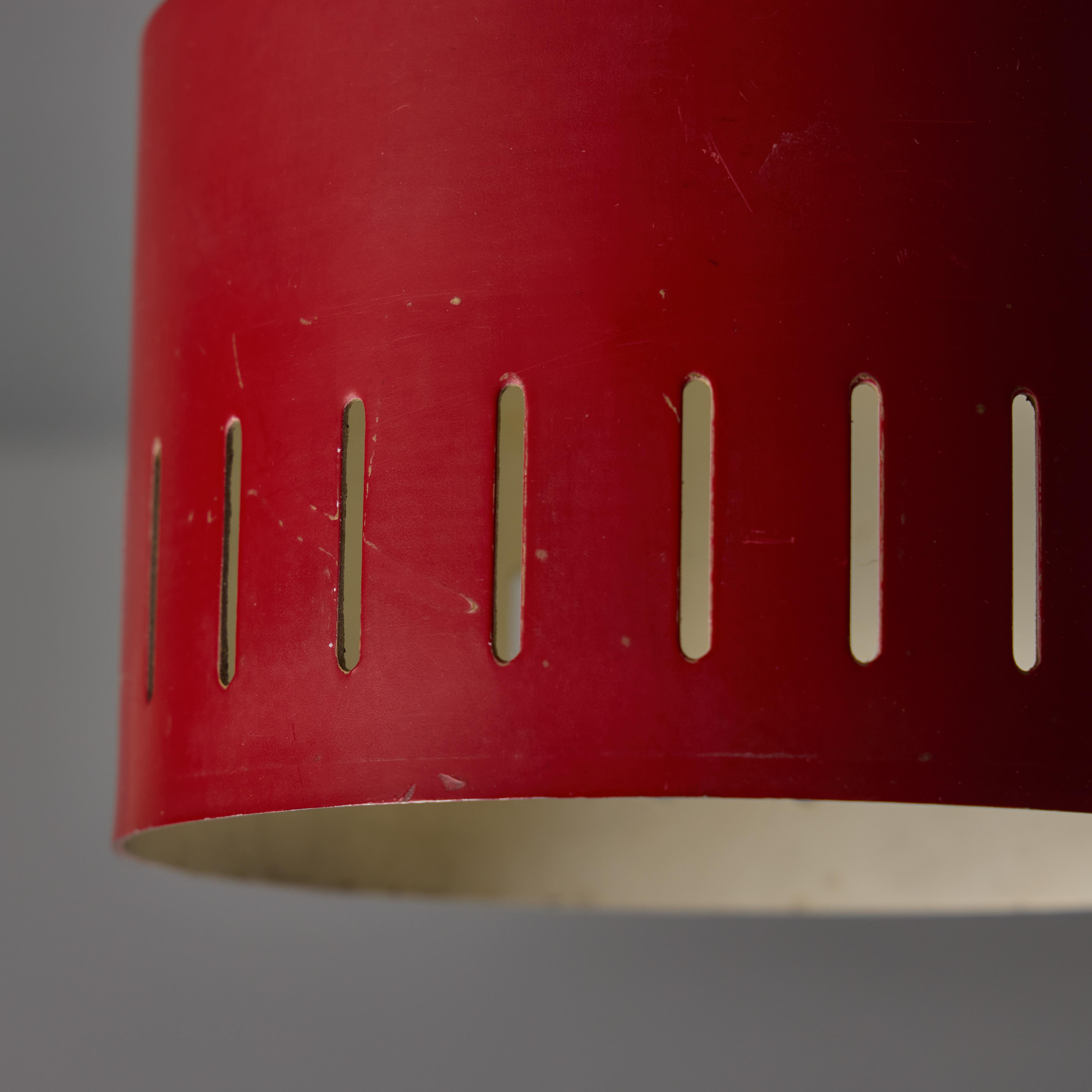 Metal 1950s Perforated Red and Brass Ceiling Lamp for Stilnovo