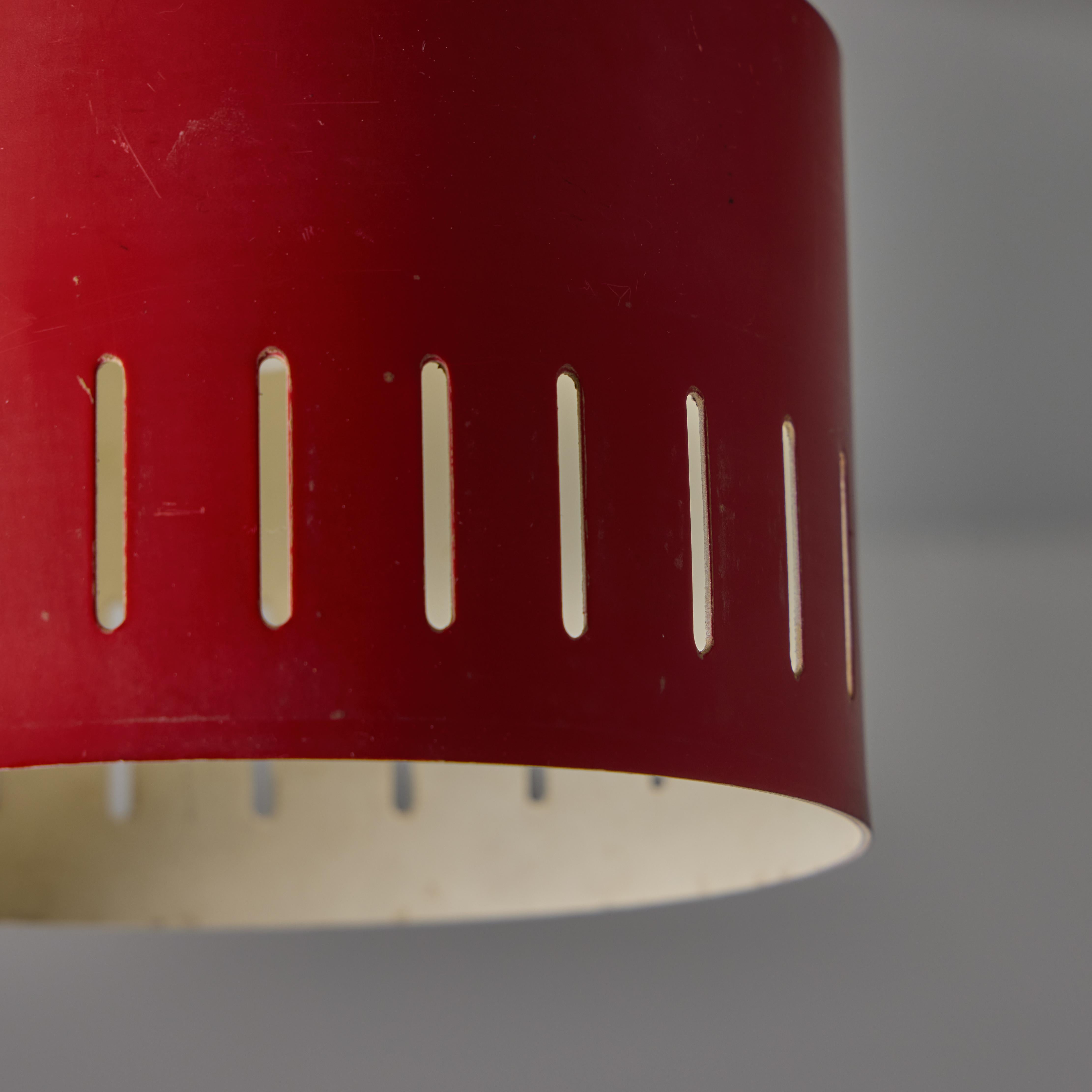 1950s Perforated Red and Brass Ceiling Lamp for Stilnovo 1
