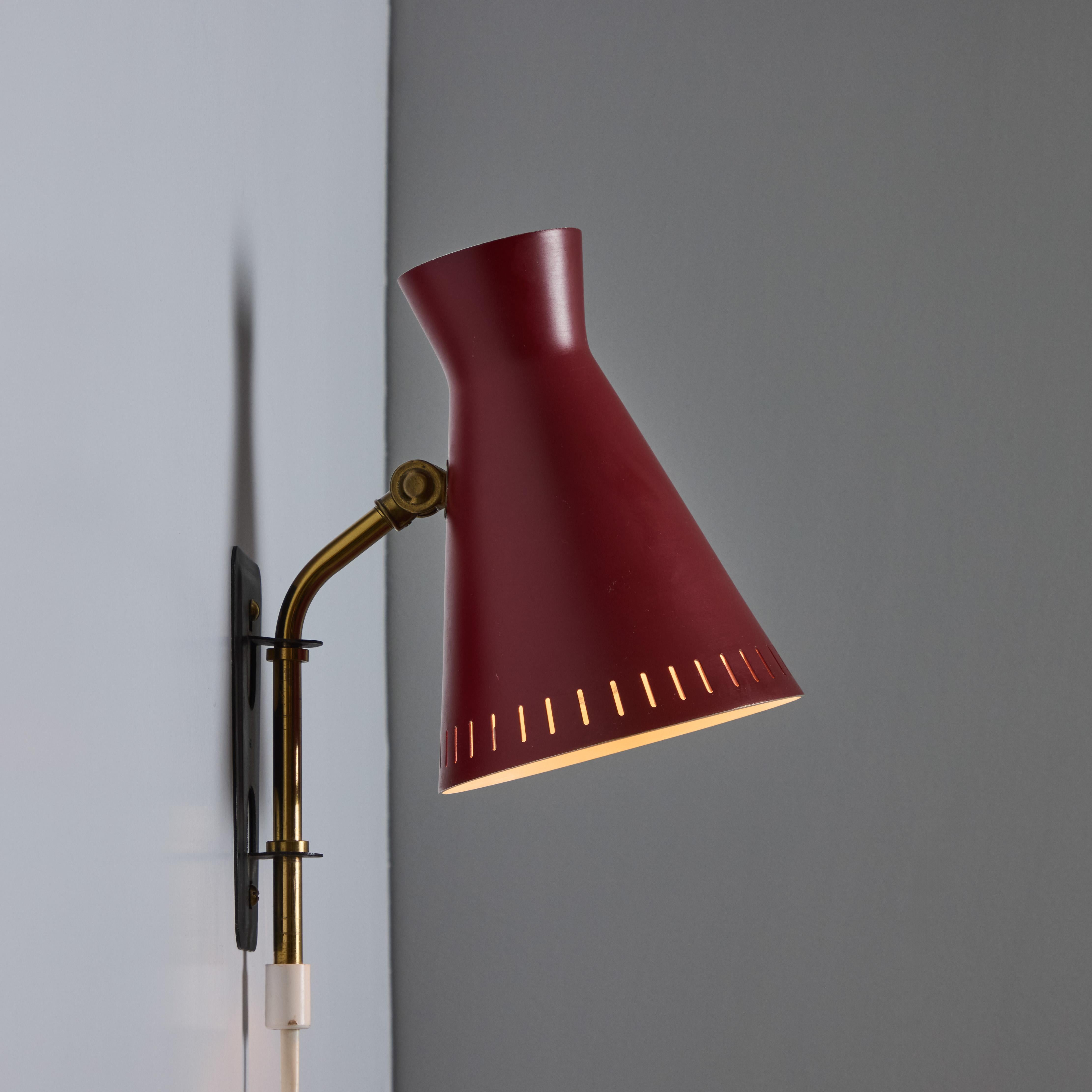 1950s Perforated Red Diabolo Plug-In Wall Lamp Attributed to Mauri Almari For Sale 4