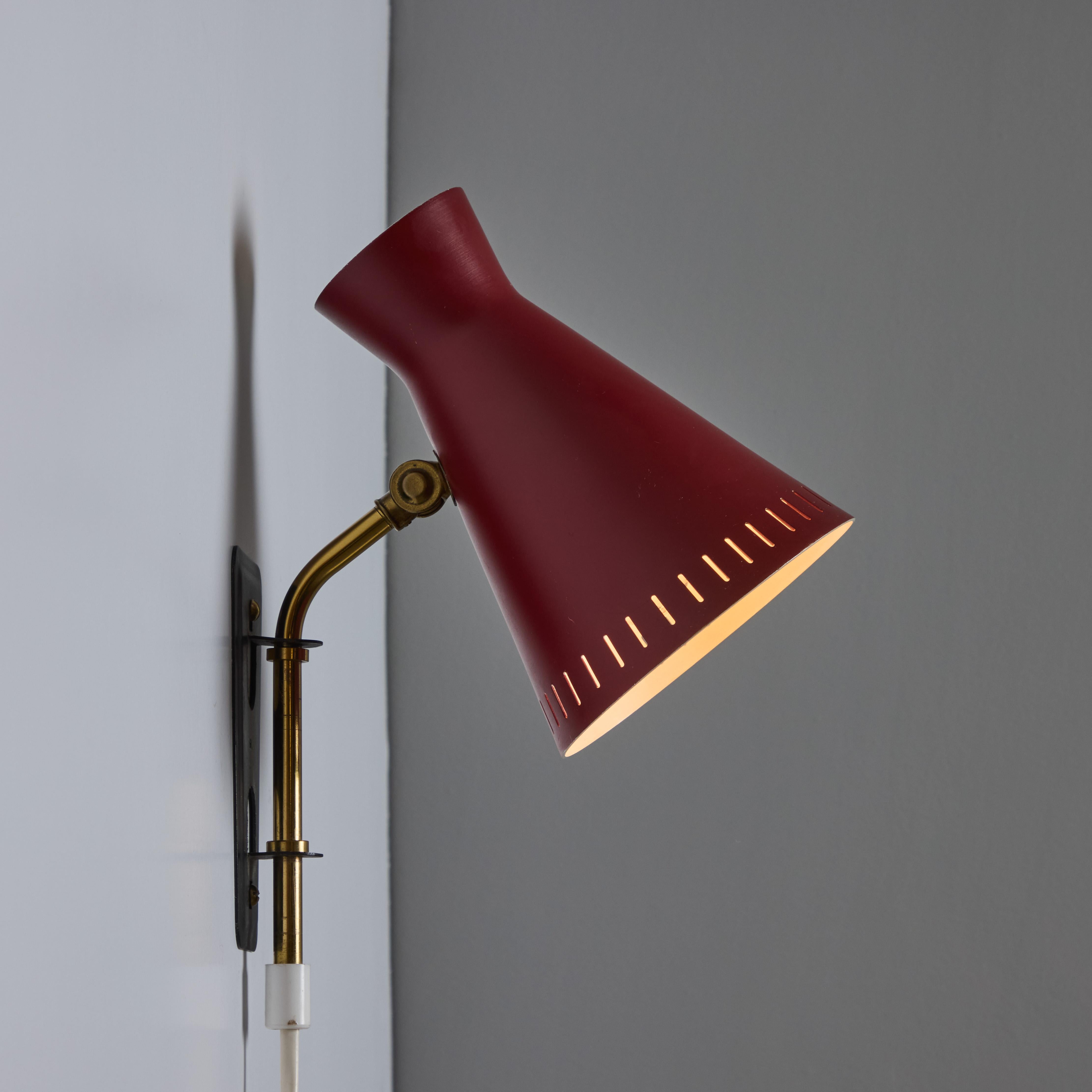 1950s Perforated Red Diabolo Plug-In Wall Lamp Attributed to Mauri Almari For Sale 5