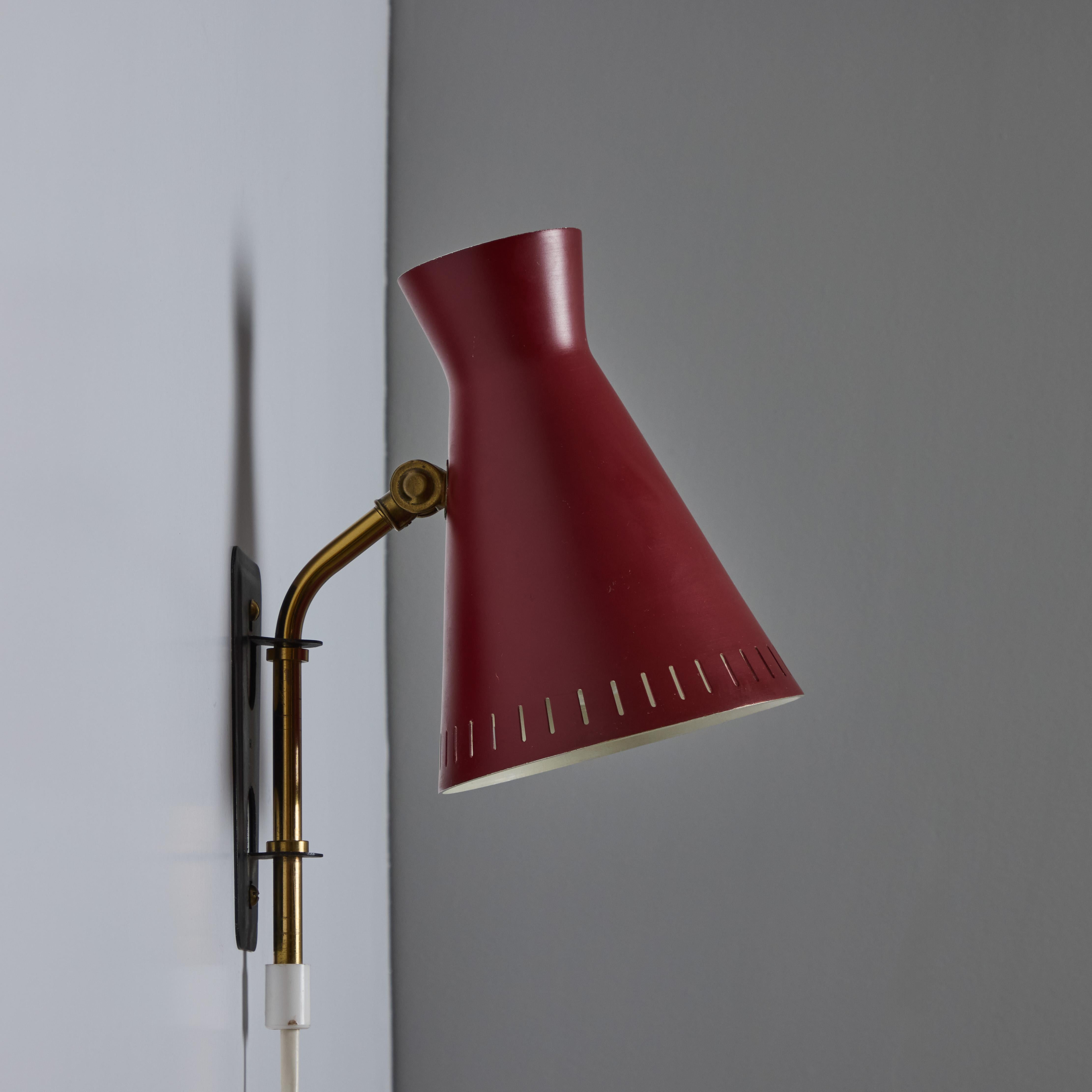 1950s Perforated Red Diabolo Plug-In Wall Lamp Attributed to Mauri Almari For Sale 3