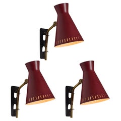 1950s Perforated Red Diabolo Plug-In Wall Lamp Attributed to Mauri Almari