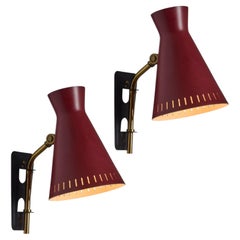 1950s Perforated Red Diabolo Plug-In Wall Lamp Attributed to Mauri Almari