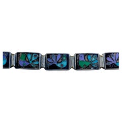 1950s Perli German Modernist Silver Enamel Cloisonne Blue Green Bird Bracelet
