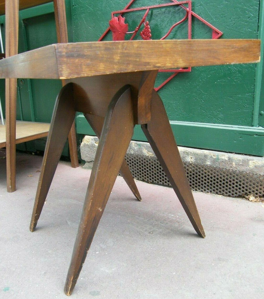 1950s Perriand/Jeanneret style end table with burl wood top.