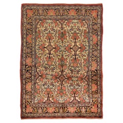 1950s Persian Bijar Rug with Pink and Black Allover Floral Motifs on Ivory Field