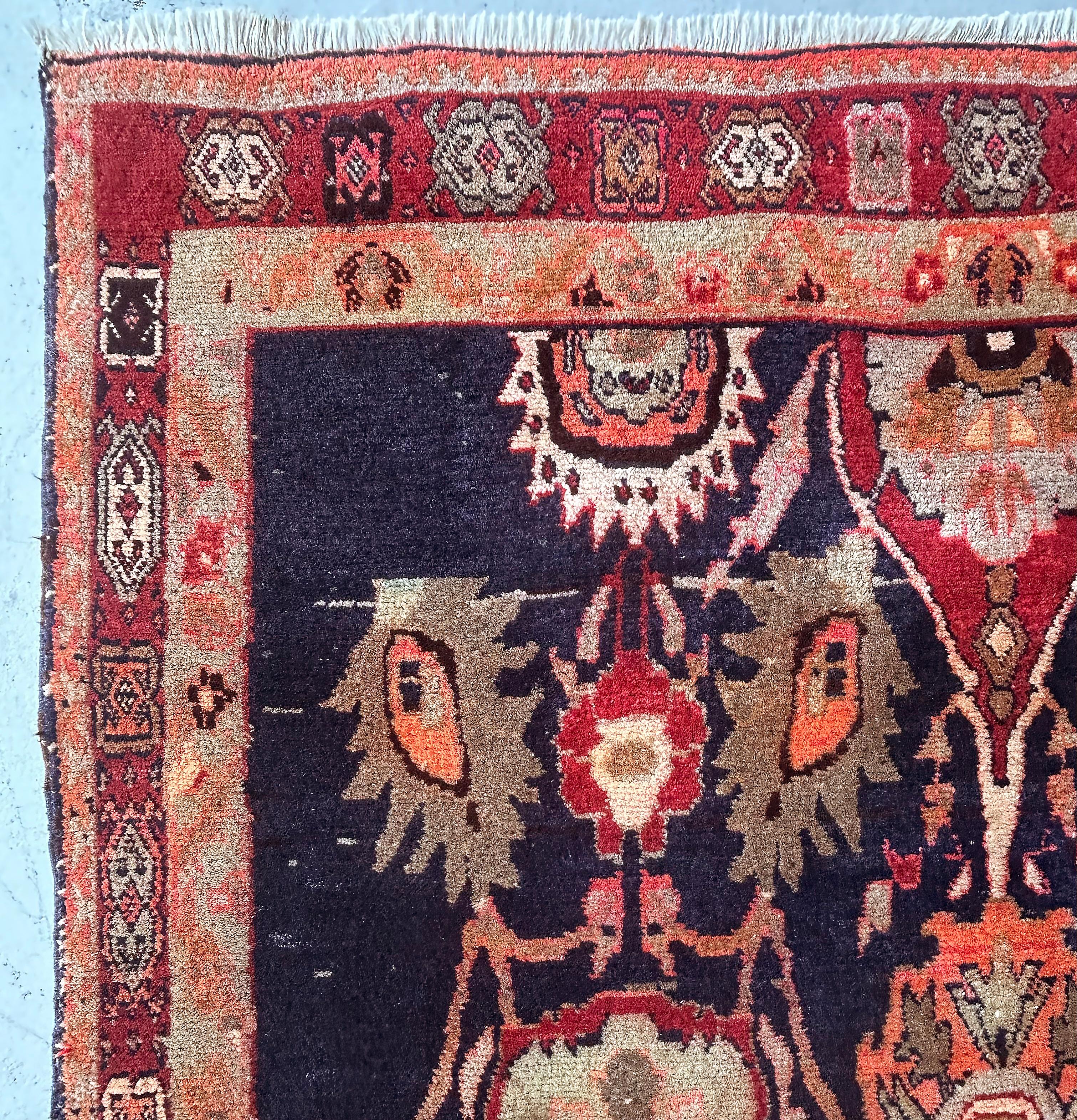 1950 Persa Tejida a Mano Alfombra Tribal de Lana de Hamadán 8'4