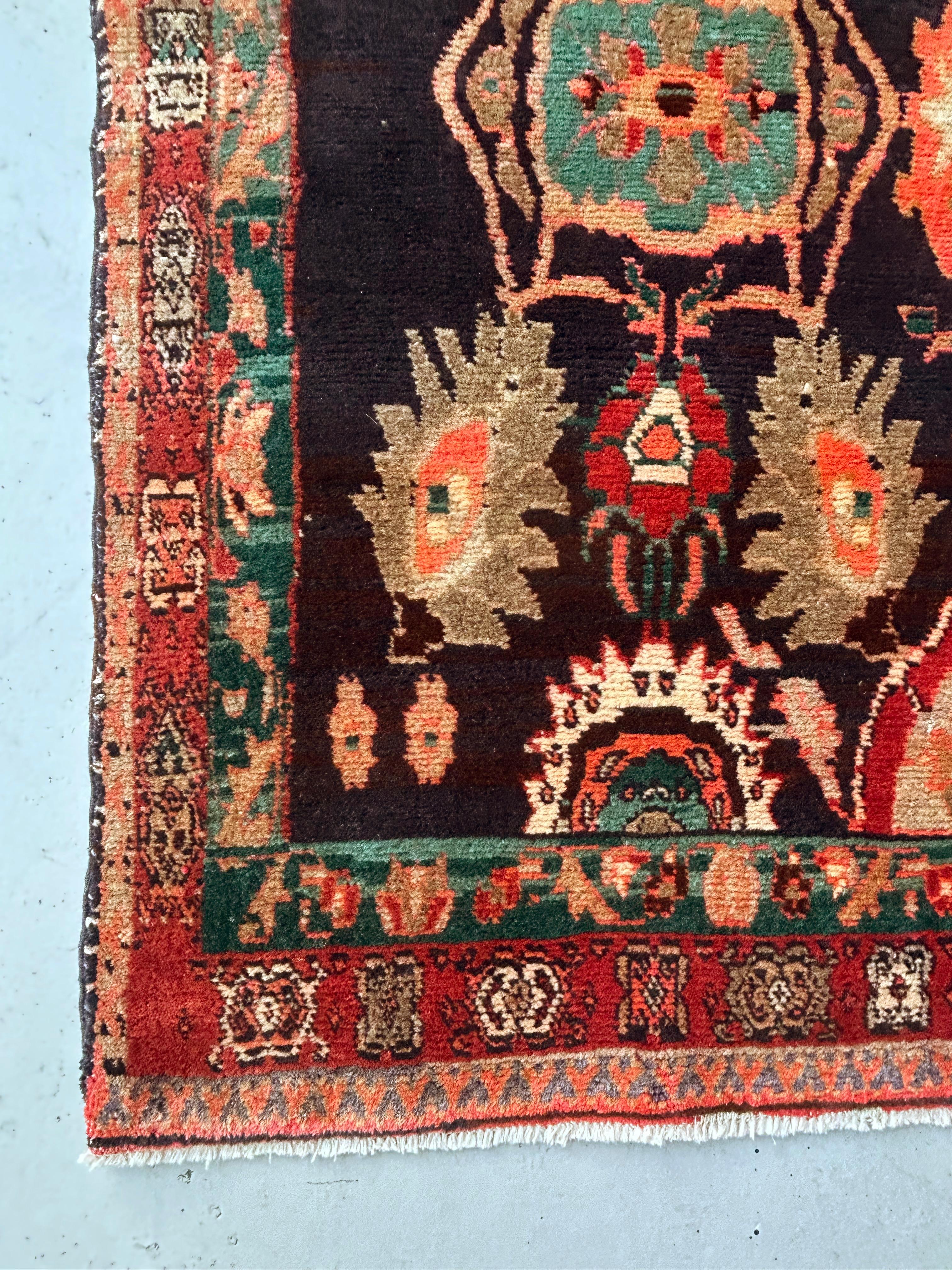 1950 Persa Tejida a Mano Alfombra Tribal de Lana de Hamadán 8'4