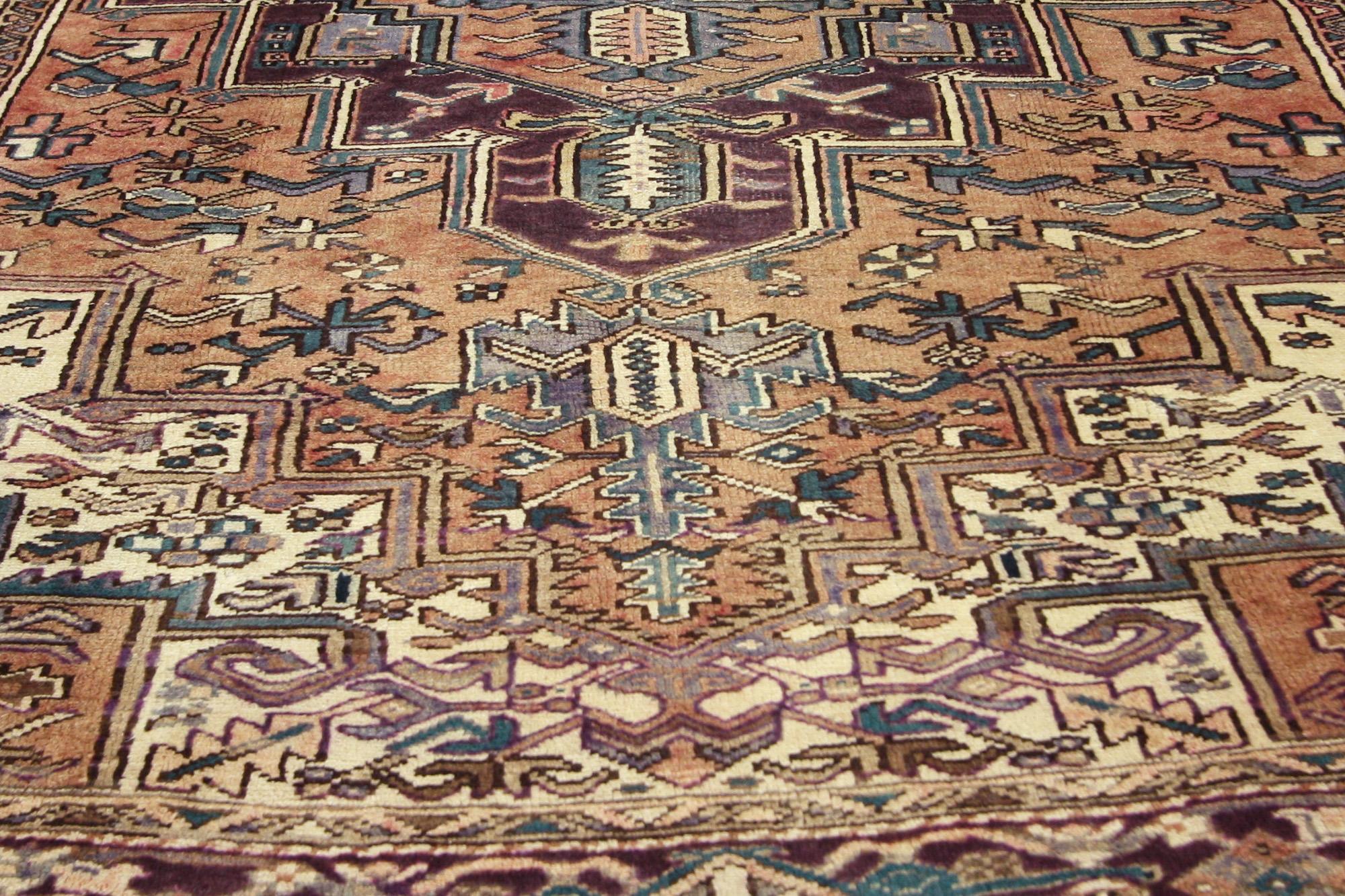 Hand-Knotted 1950's Persian Heriz Carpet with Traditional Style For Sale