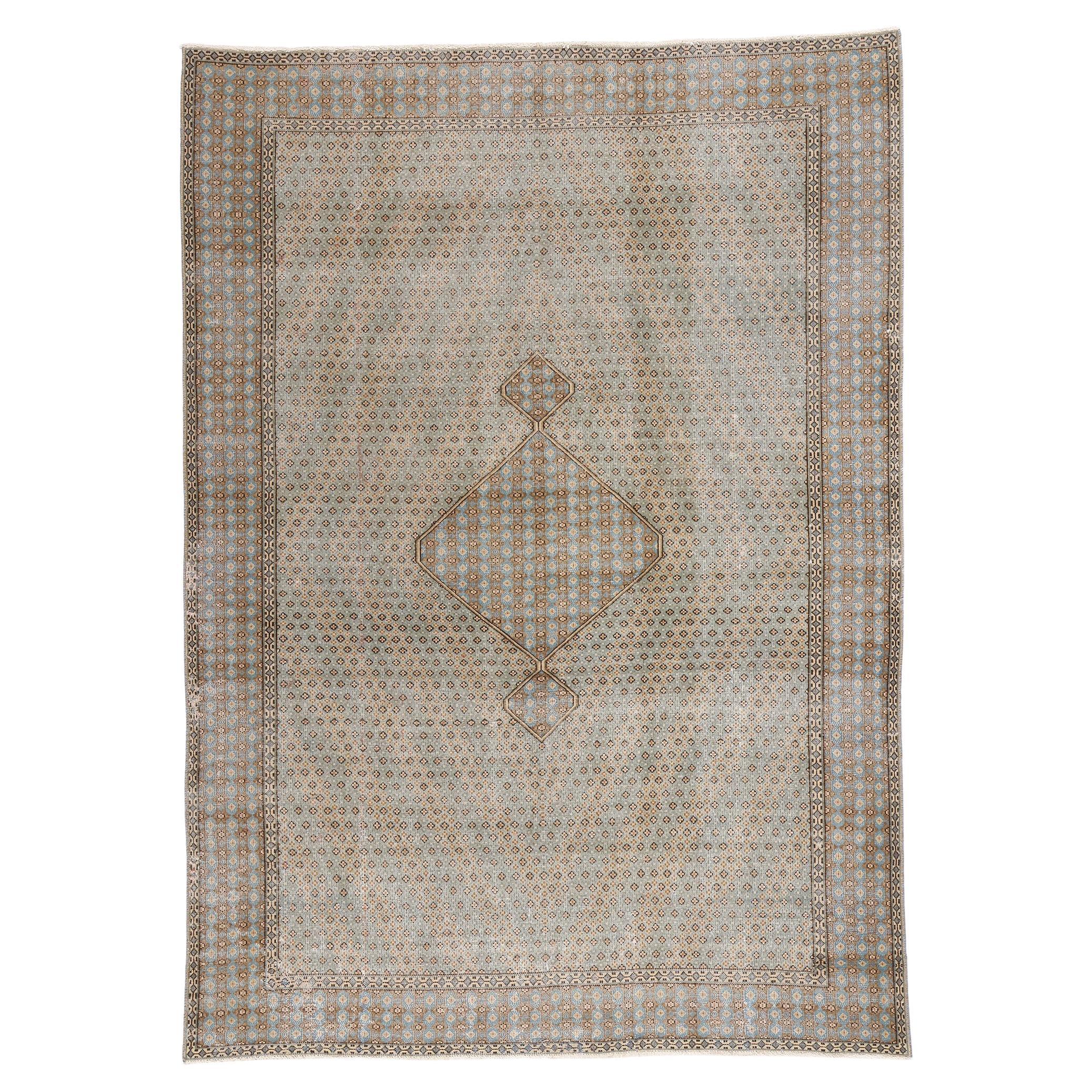 Tappeto persiano Kerman del 1950 con stile rustico moderno