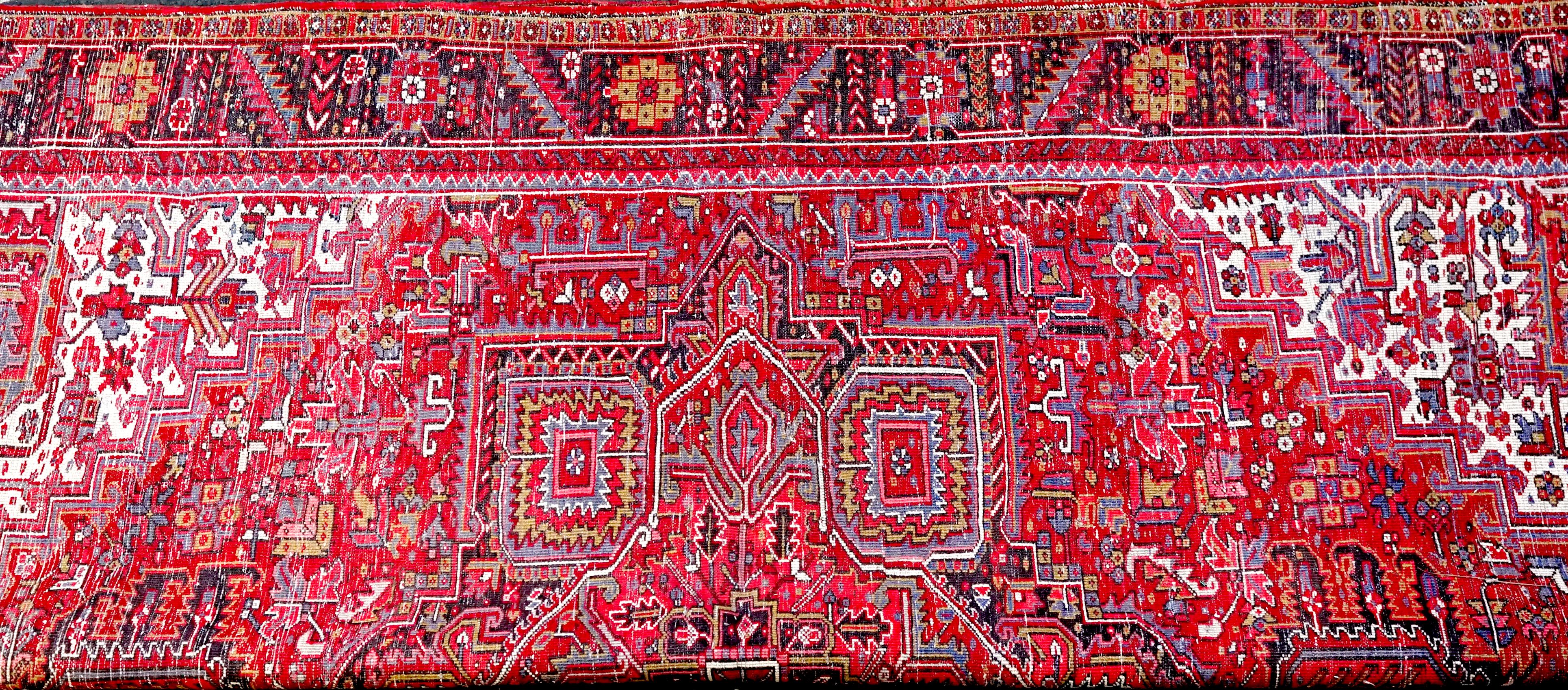 Heriz Serapi 1950s, Persian Heriz Mid-Century Carpet in Red, Blue, Ivory For Sale