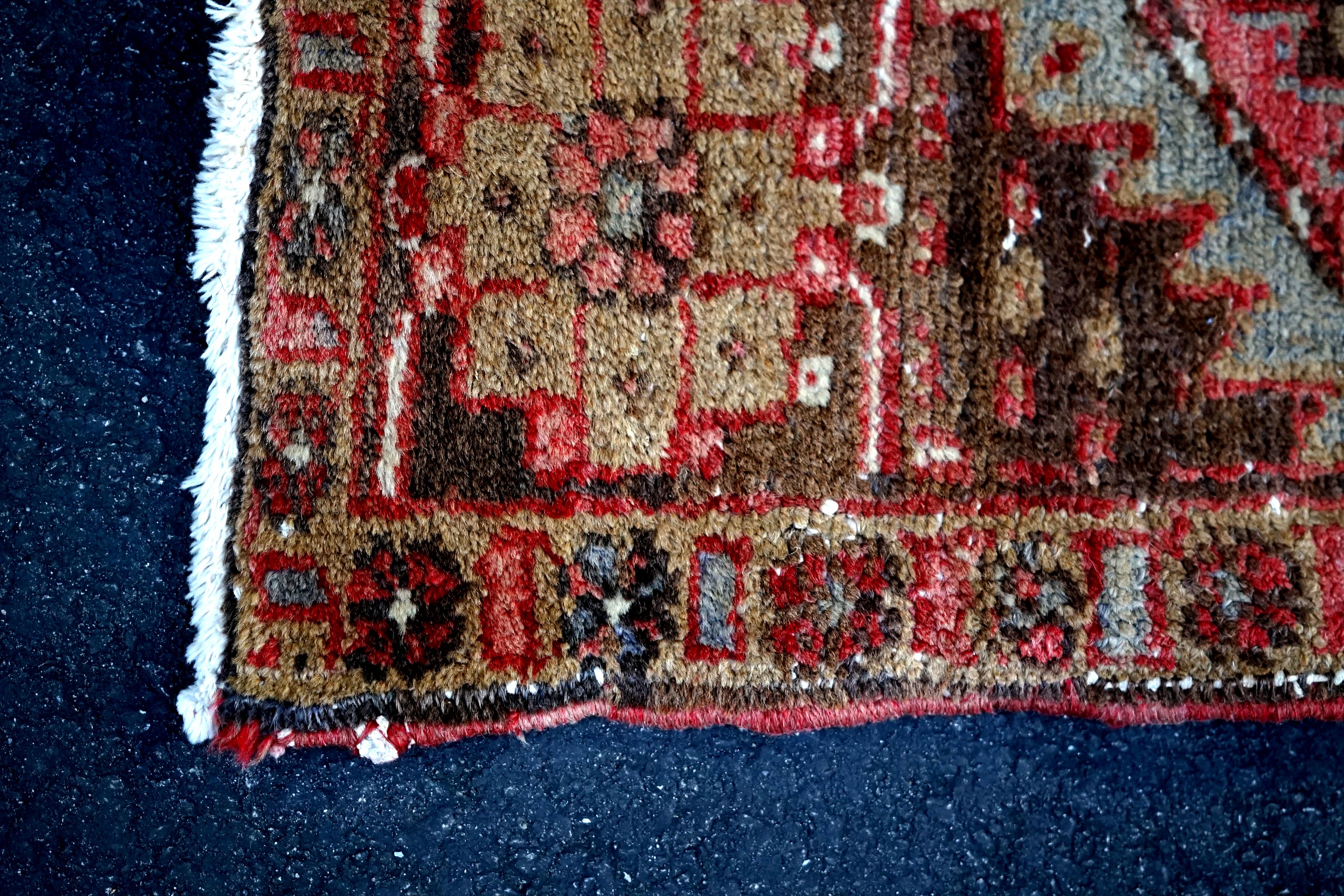 20th Century 1950s, Persian Heriz Mid-Century Carpet in Red, Blue, Ivory For Sale