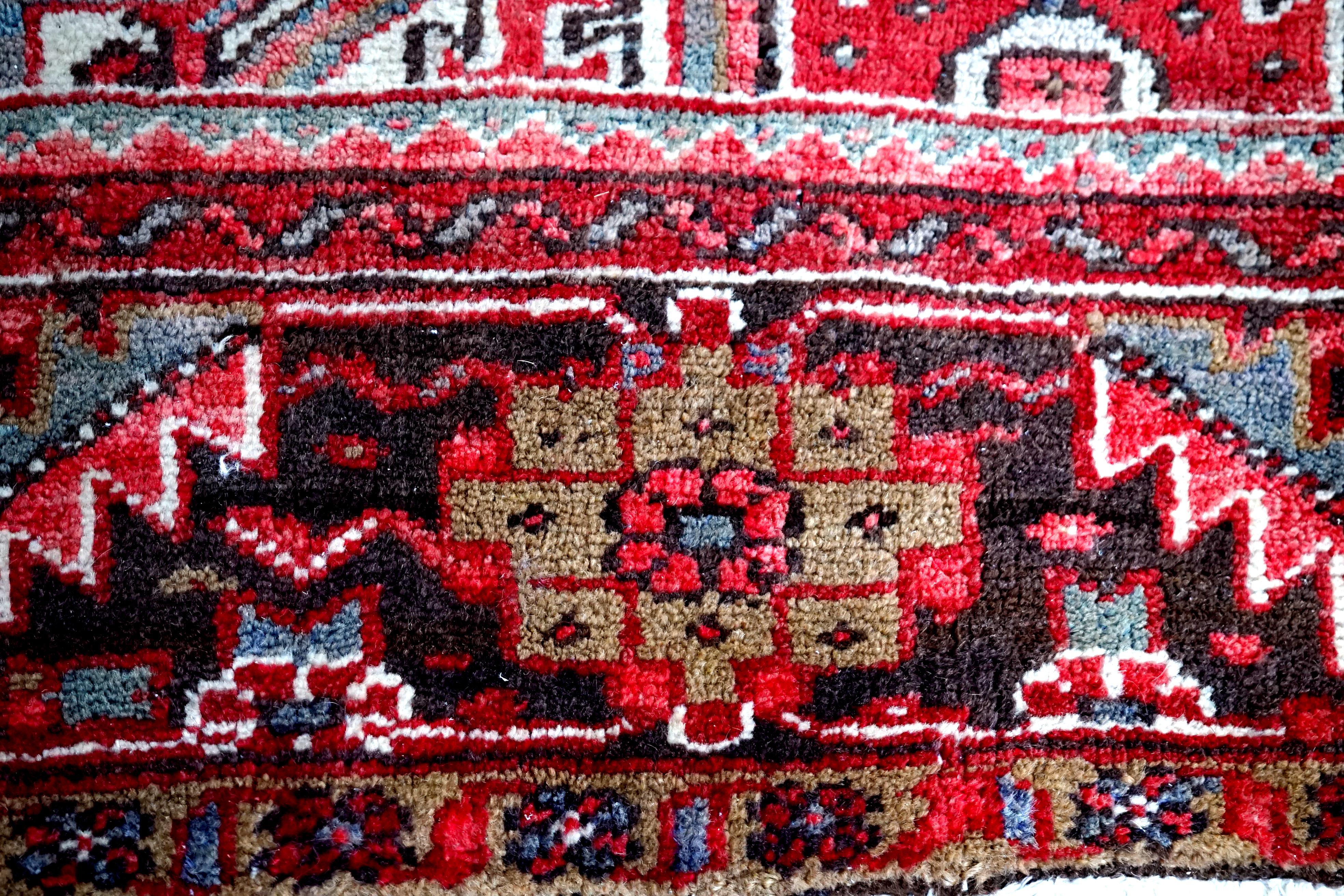 Wool 1950s, Persian Heriz Mid-Century Carpet in Red, Blue, Ivory For Sale