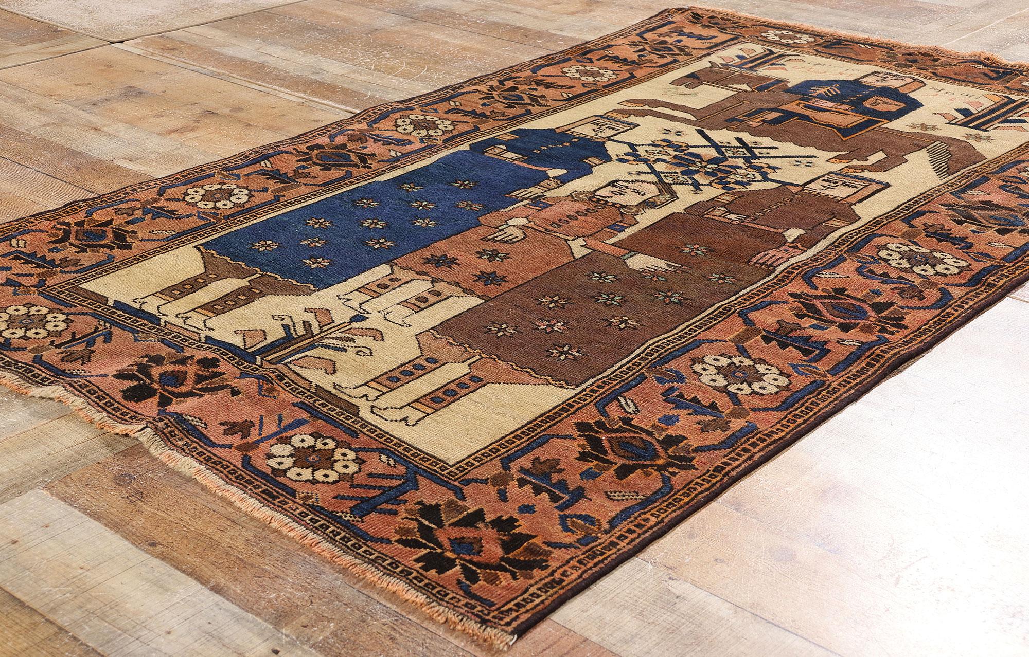 Wool 1950's Persian Shiraz Pictorial Carpet with Traditional Style For Sale