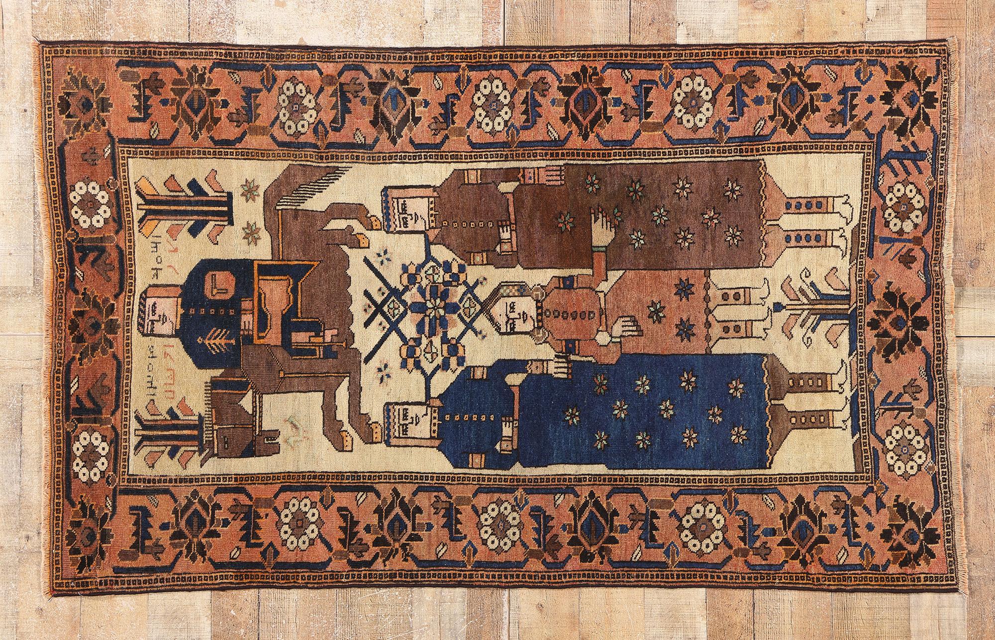 1950's Persian Shiraz Pictorial Carpet with Traditional Style For Sale 2