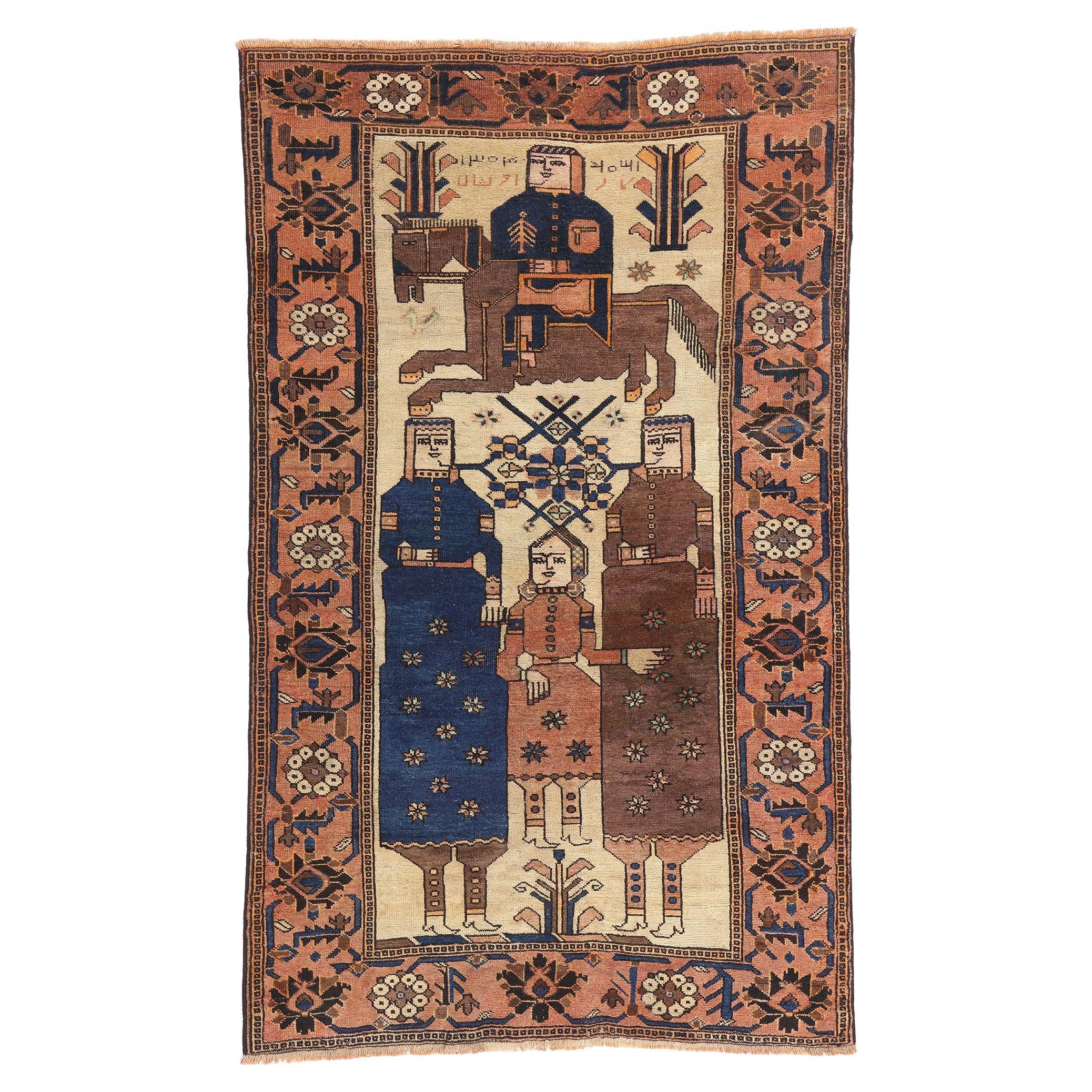 Alfombra Pictórica Persa Shiraz de 1950 con Estilo Tradicional