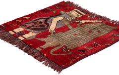 Tappeto persiano Shiraz del 1950 con la battaglia di Shahriar, il re Dario e il leone