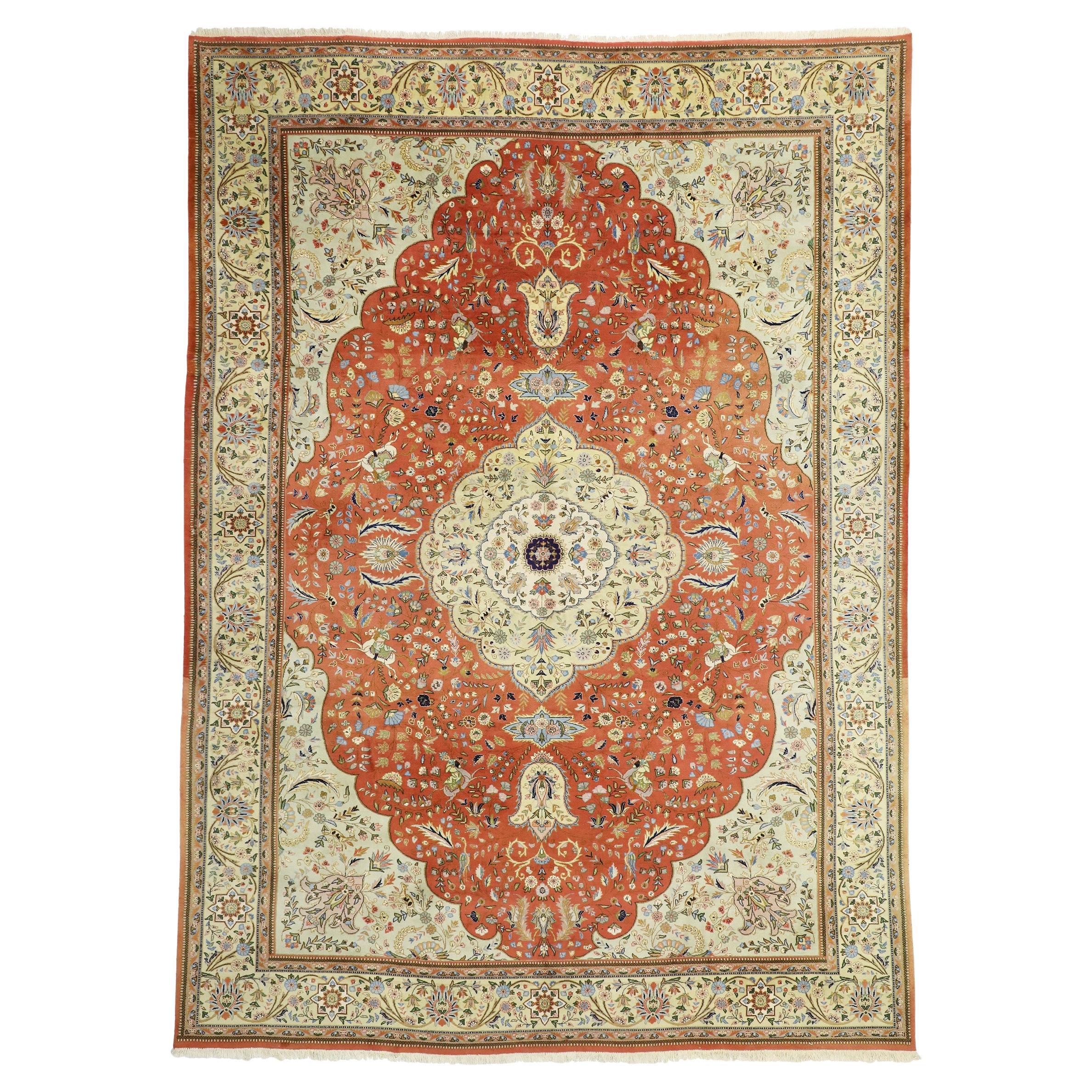 Alfombra de caza persa Tabriz de 1950 con estilo moderno