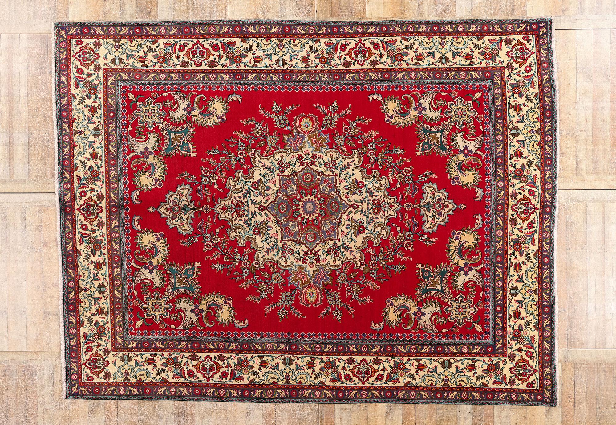 Tappeto persiano vintage Tabriz con stile tradizionale coloniale e federale in vendita 1