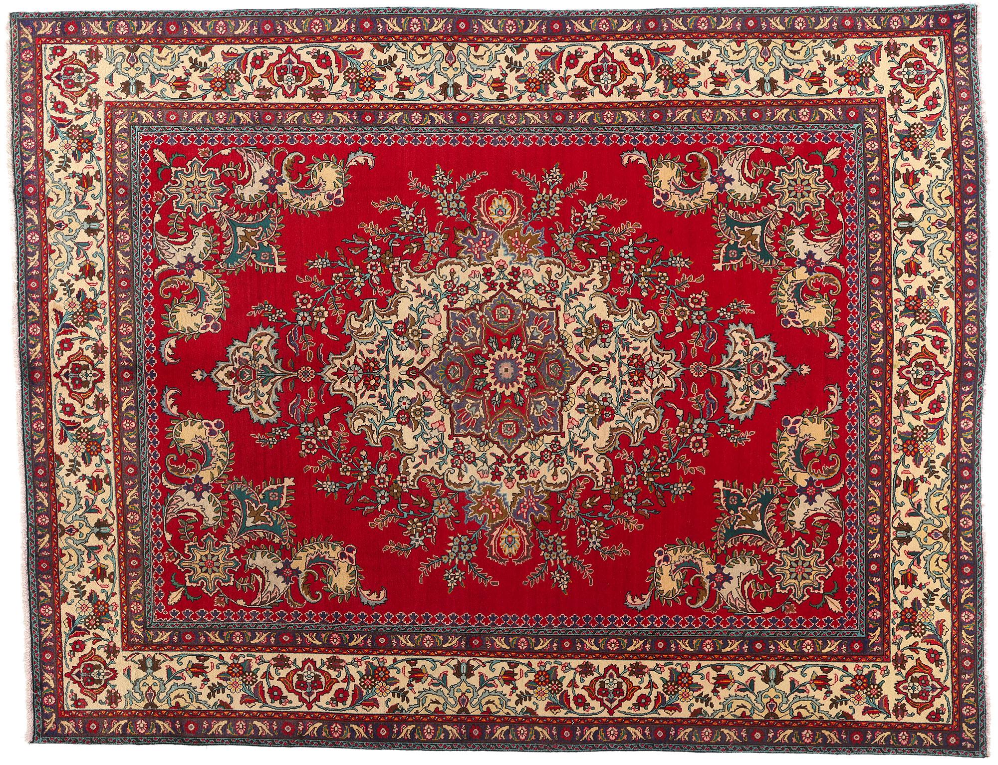 Tappeto persiano vintage Tabriz con stile tradizionale coloniale e federale in vendita 2