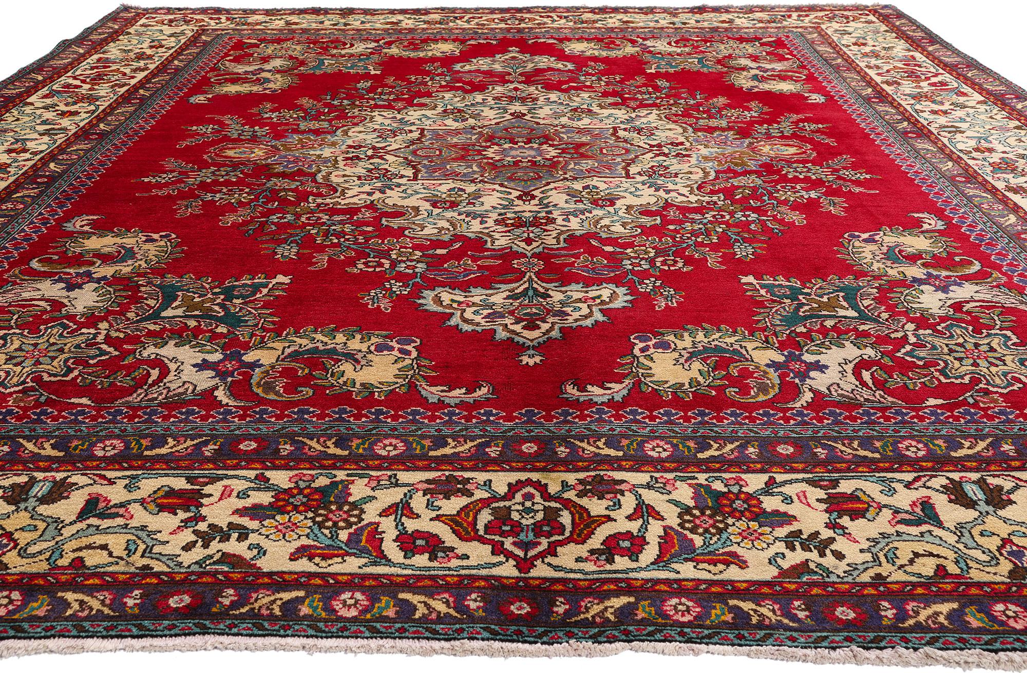 Lana Tappeto persiano vintage Tabriz con stile tradizionale coloniale e federale in vendita