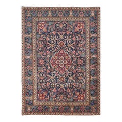 1950s Persian Tabriz Wool Area Rug, Hand-Knotted Floral Rug, 9′3″ × 12'11"