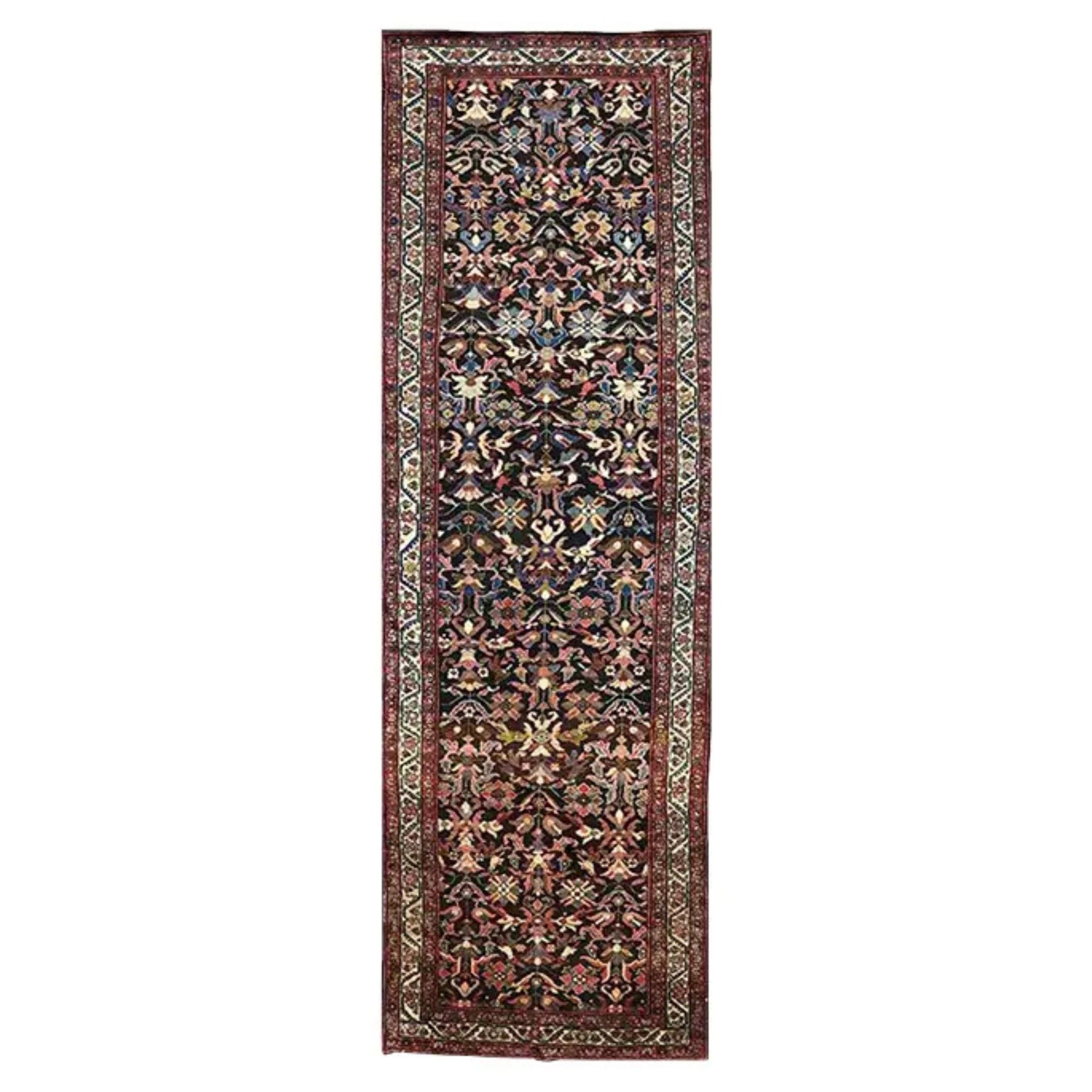 1950s Persian Zanjan Runner Rug, Hand-Knotted Tribal Corridor Rug, 4'2" x 13'10"